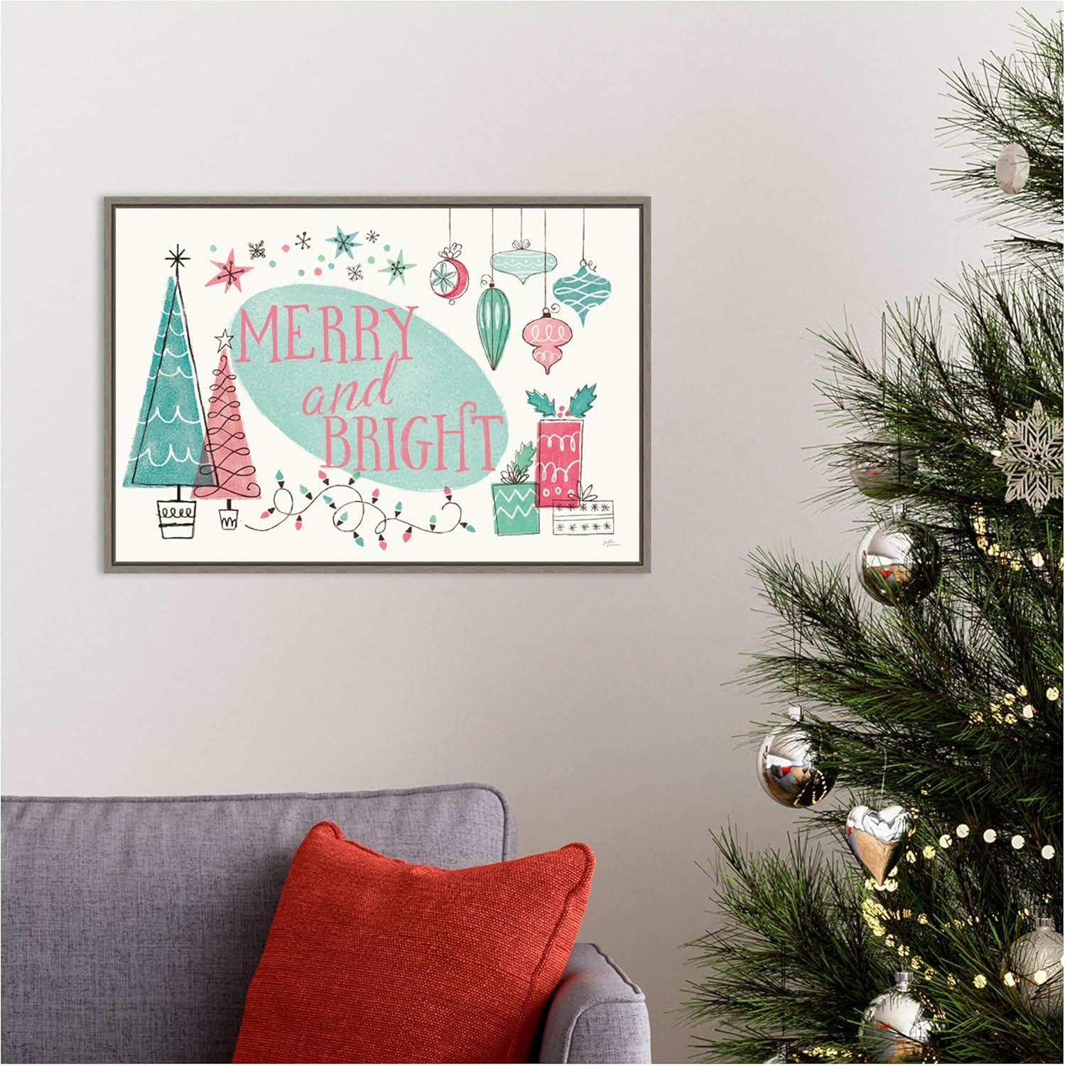 Amanti Art Retro Christmas I Bright Framed Canvas Wall Art Print