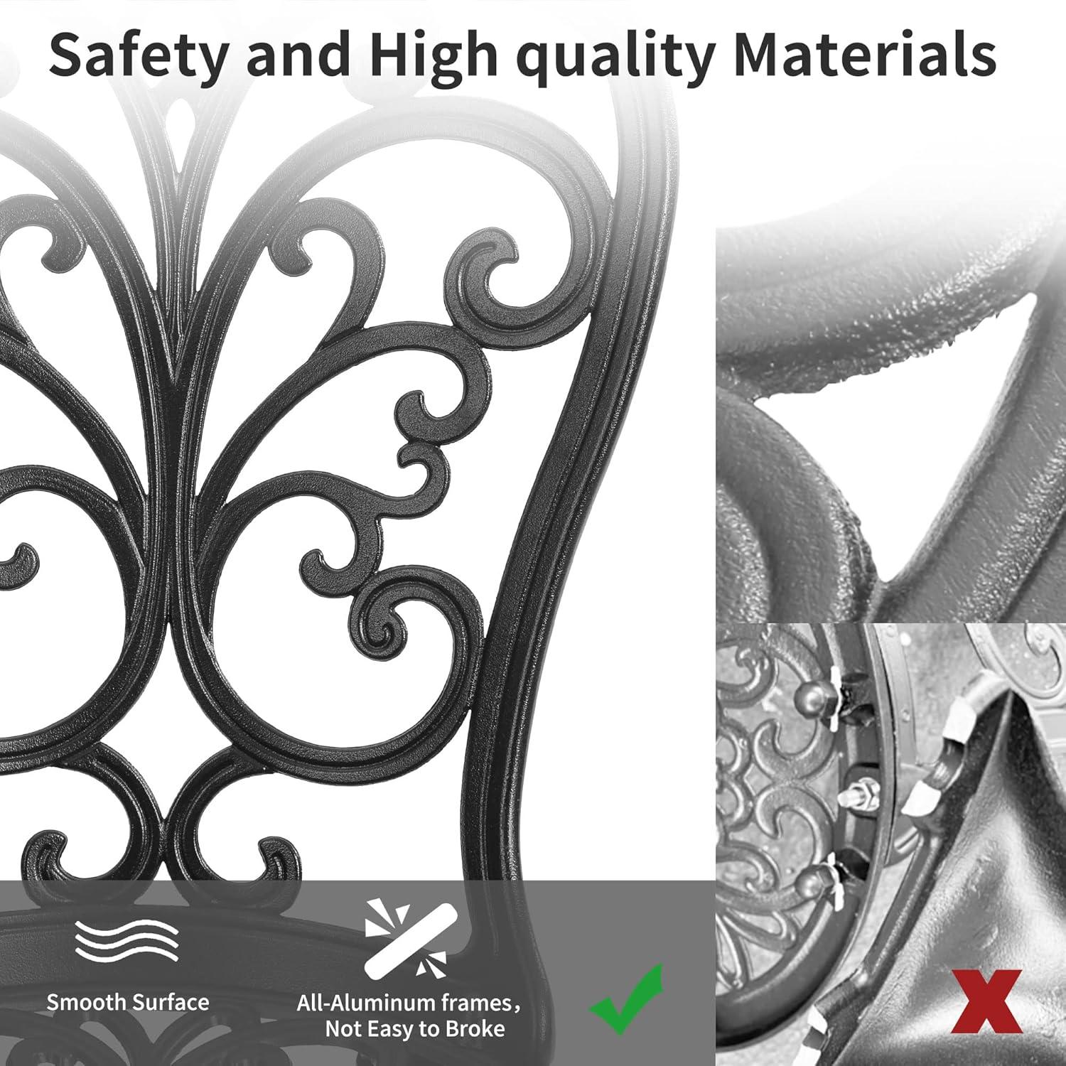 Astoria Grand 3 Piece Outdoor Patio Set Butterfly Pattern Cast Aluminum Bistro Table and Chairs Set of 2 with Cushion Black