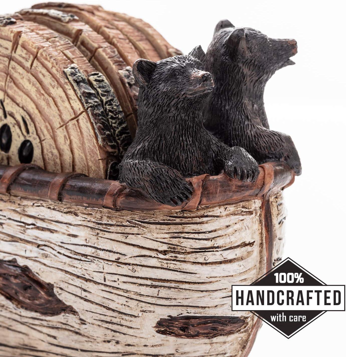 Handcrafted Rustic Bear Canoe Coaster Set with Figurines