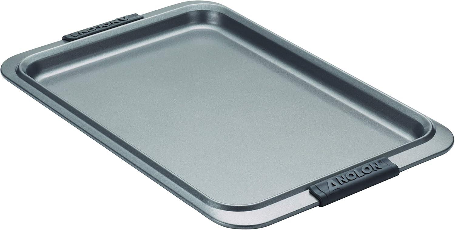 Silver Nonstick Carbon Steel Cookie Sheet with Rubberized Grips