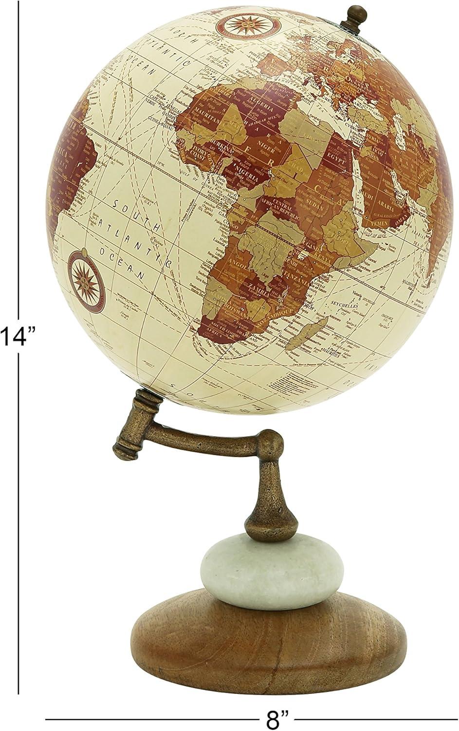 Cream and Gold Mango Wood Globe with Marble Base