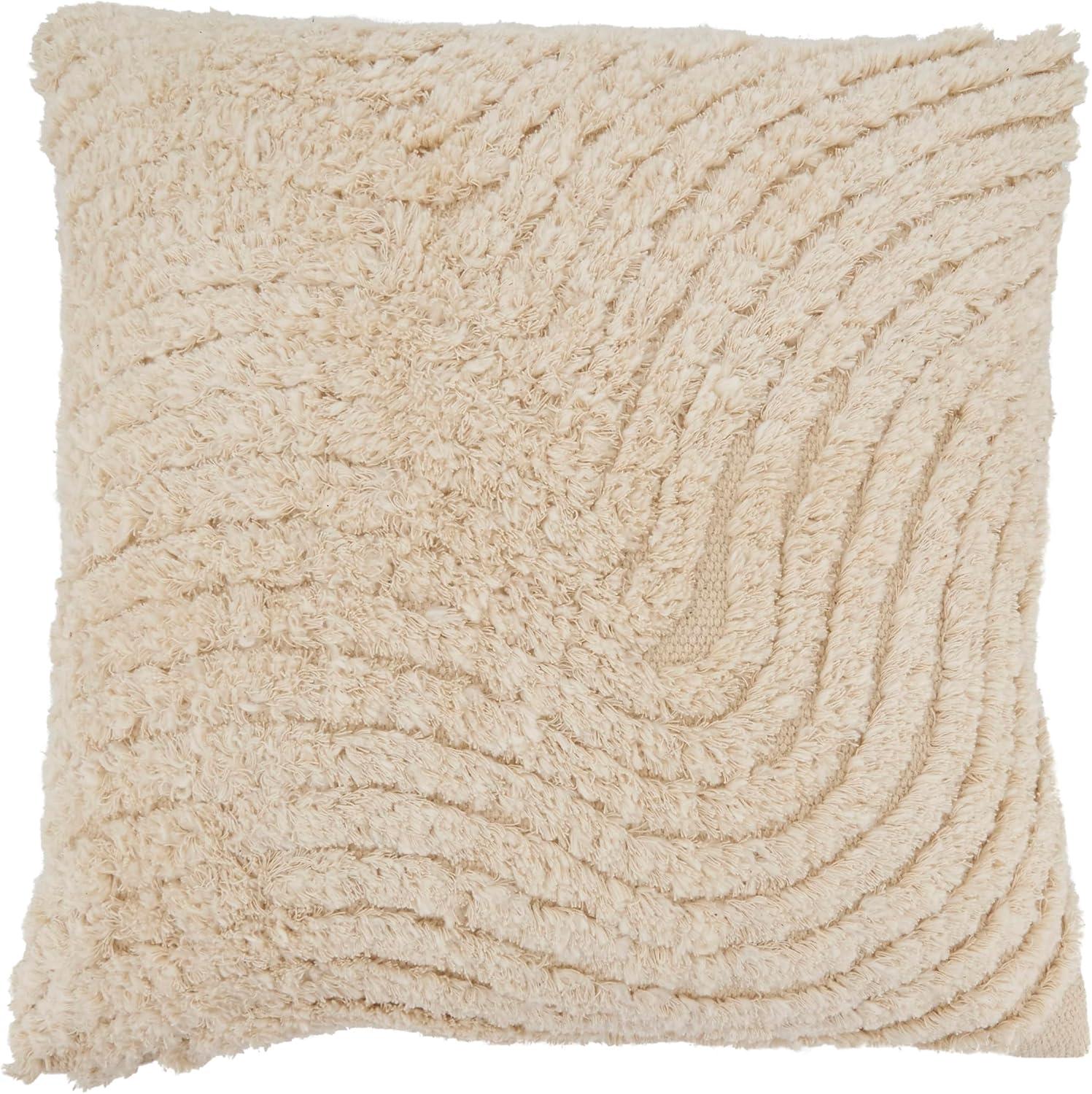 Saro Lifestyle Wavy Bliss Tufted Down Filled Throw Pillow, Beige, 20"x20"