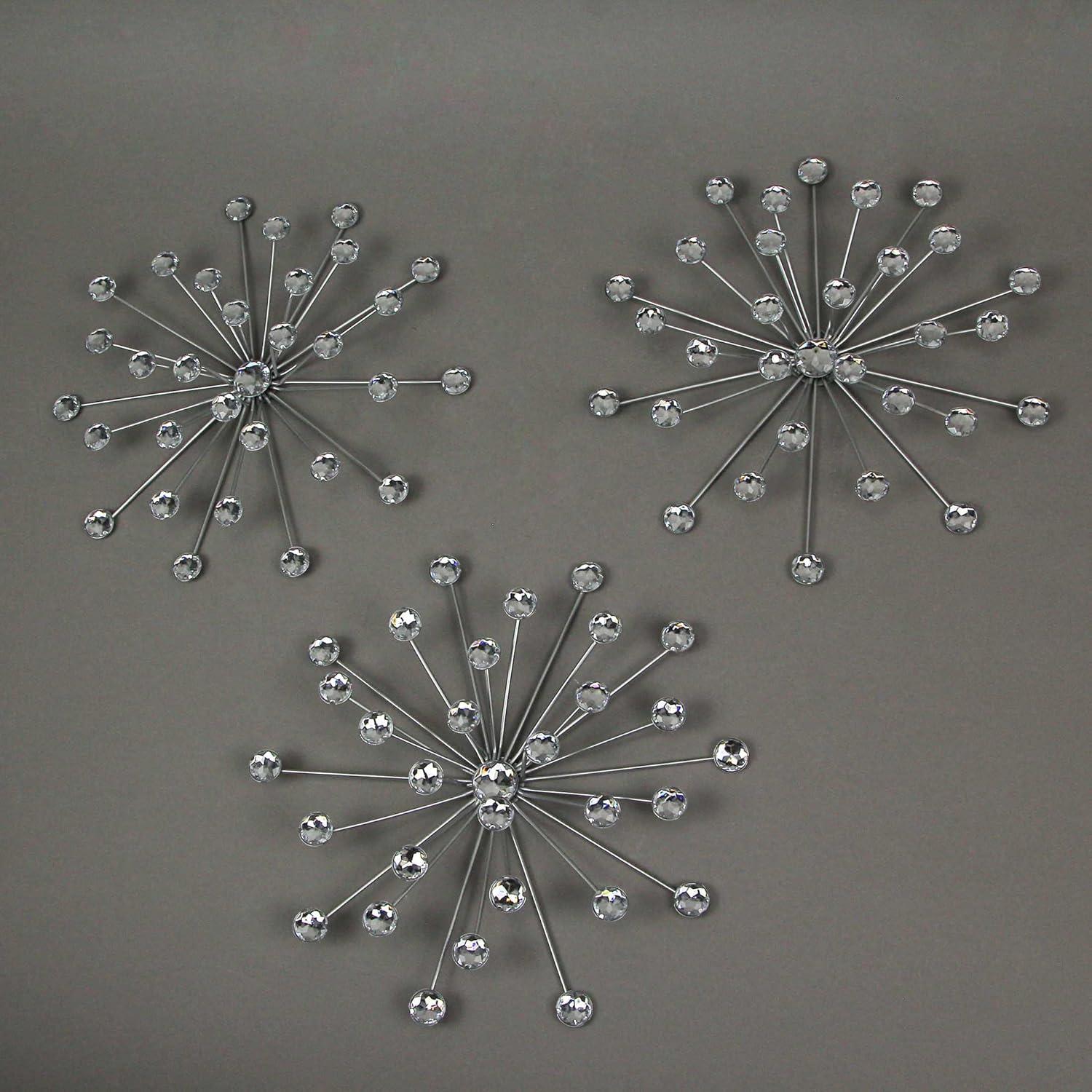 Things2Die4 Zeckos Silver Metal Jeweled Sunburst Wall Hanging Décor Set of 3