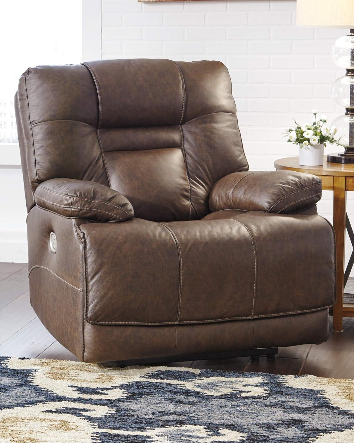 Signature Design by Ashley Wurstrow Leather Power Recliner in Umber