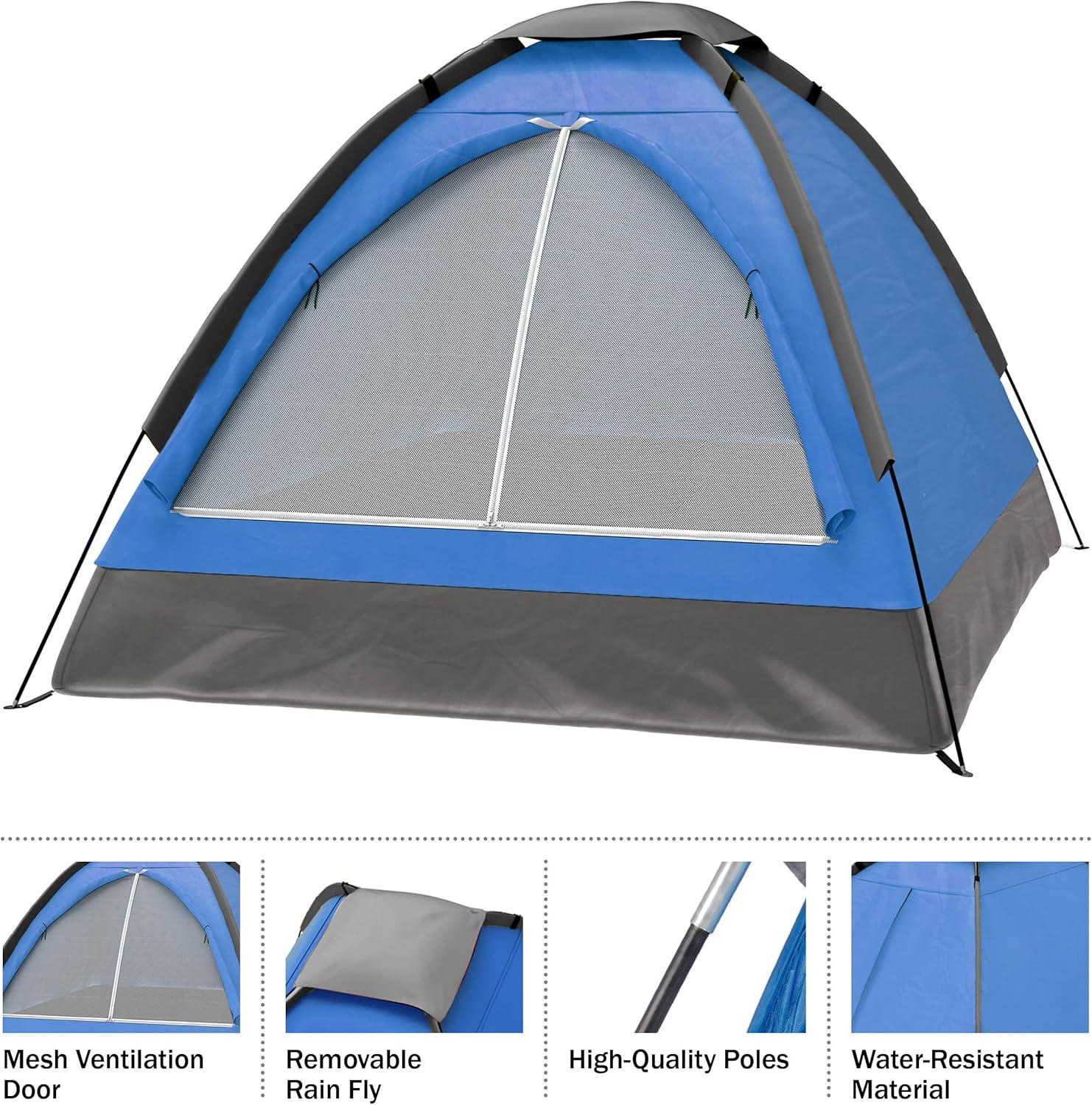 2-Person Camping Tent - Includes Rain Fly and Carrying Bag - by Wakeman Outdoors (Blue)