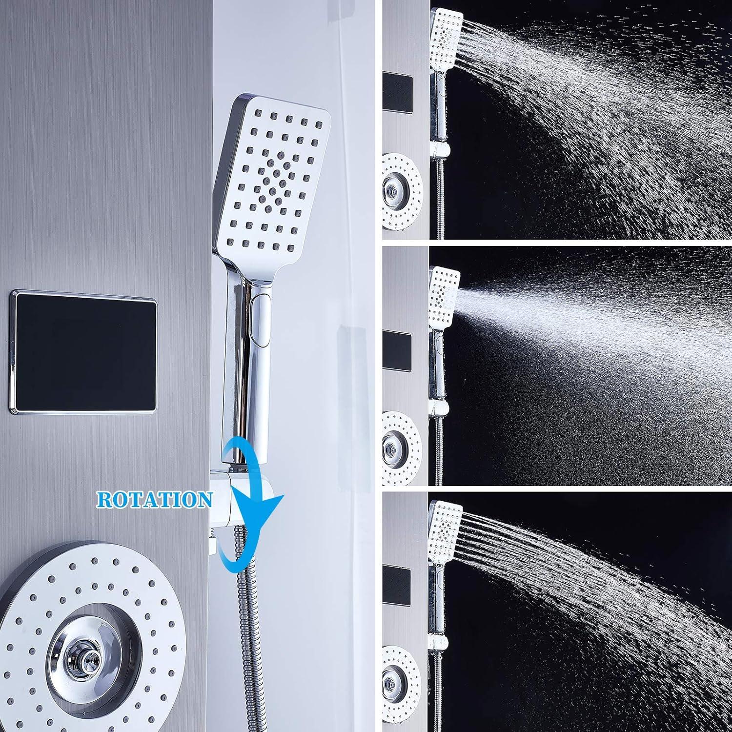 Brushed Nickel LED Rainfall Shower Panel with Body Jets