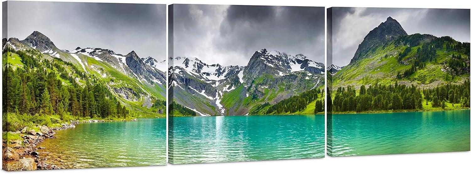 Modern Framed Mountain & Lake Landscape Canvas Print Set