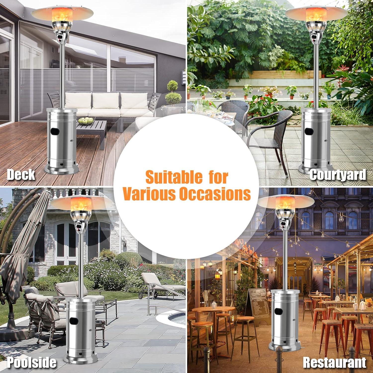 Patiojoy 48,000 BTU Outdoor Patio Heater Stainless Steel Propane Patio Heater w/Tip-Over & Flameout Protection