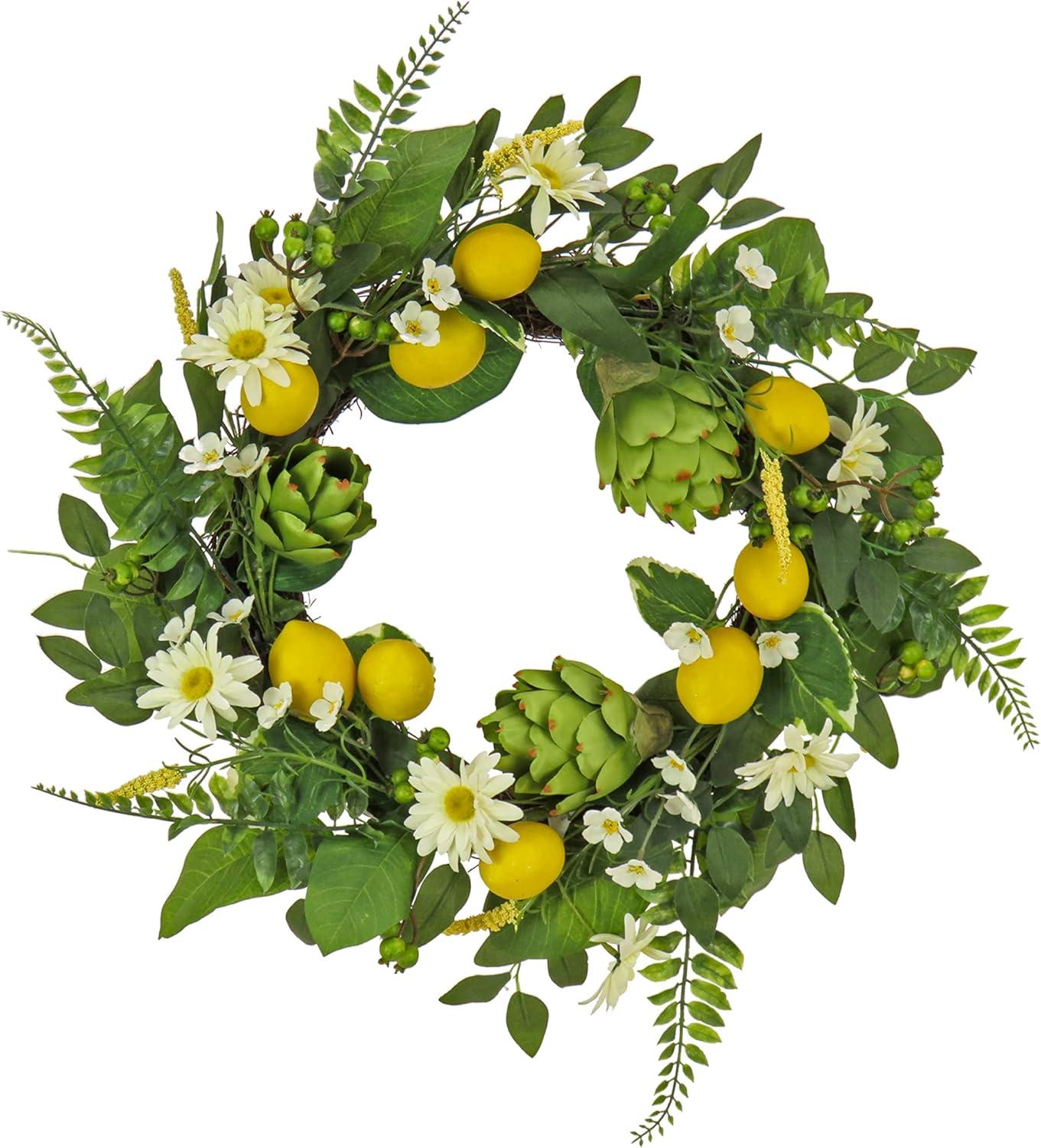 Blossoming Spring 22" Wreath with Daisies, Lemons, and Artichokes