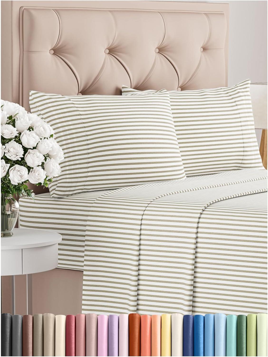 4 Piece Sheet Set Premium Soft Cooling & Wrinkle Free Stripes Sheet Set