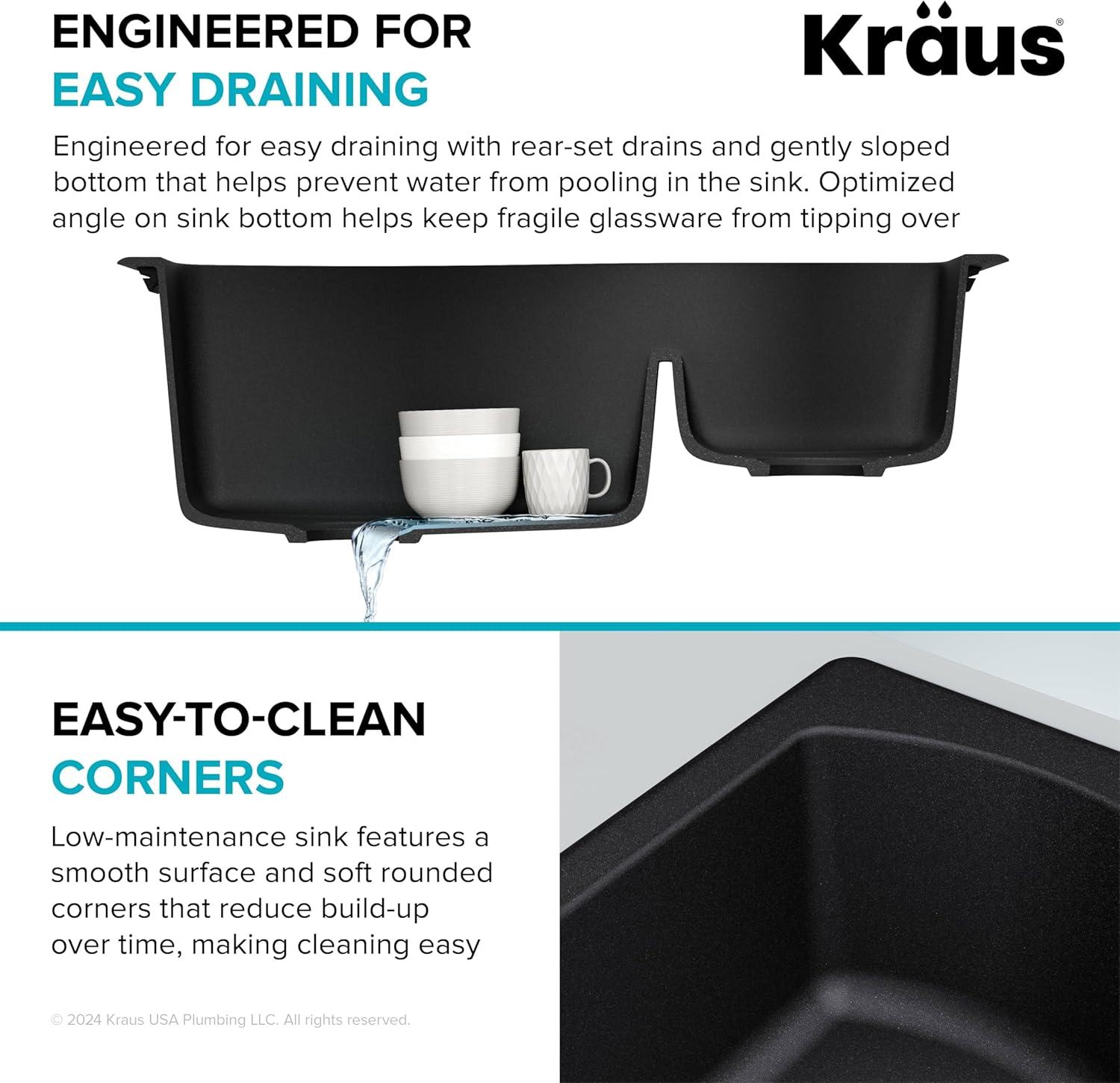 KRAUS Quarza™ 33" L Dual Mount 60/40 Double Bowl Granite Kitchen Sink