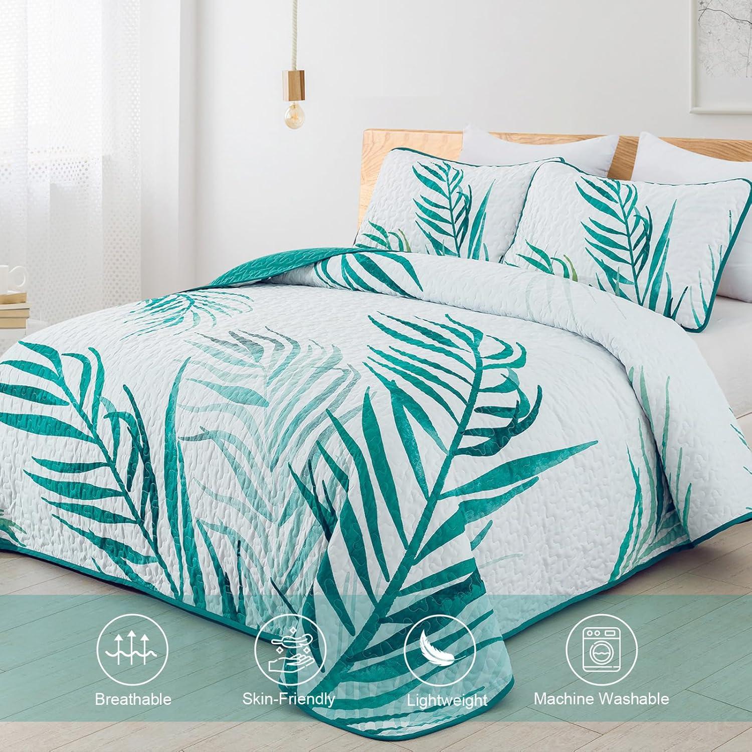 Ambesonne Ambesonne Palm Leaf Bedspread Set Forest Leaves Frame Hunter Green
