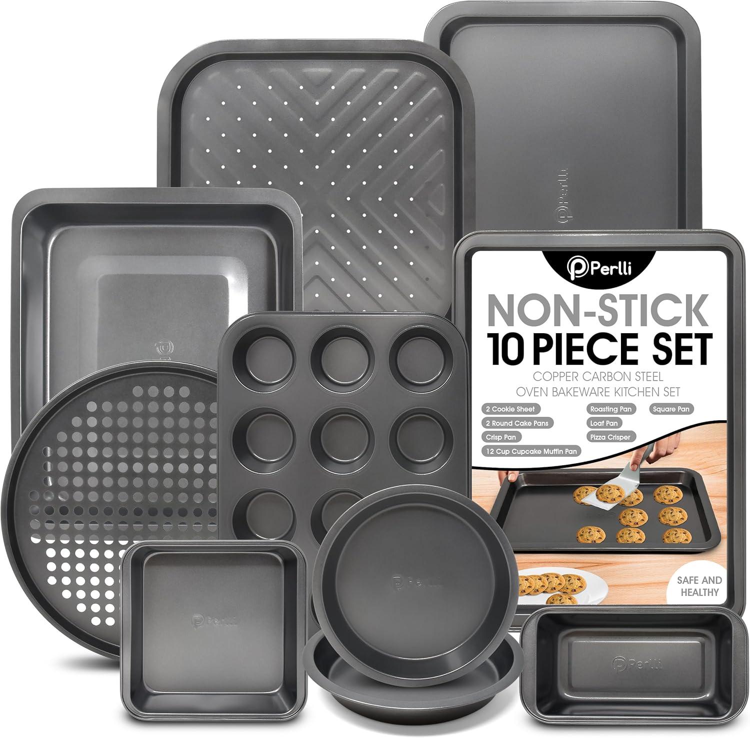 Perlli 10-Piece Baking Pan Set Stackable Non-Stick Carbon Steel Bakeware