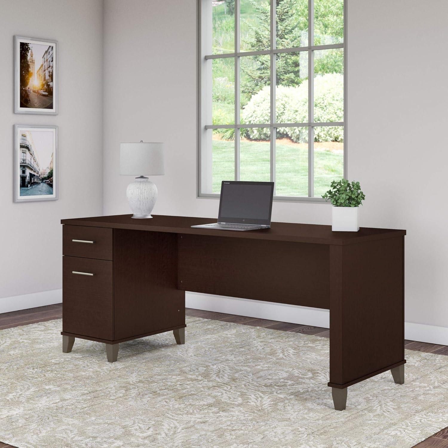 Somerset 72" Mocha Cherry Executive Desk with Adjustable Height and Filing Cabinet