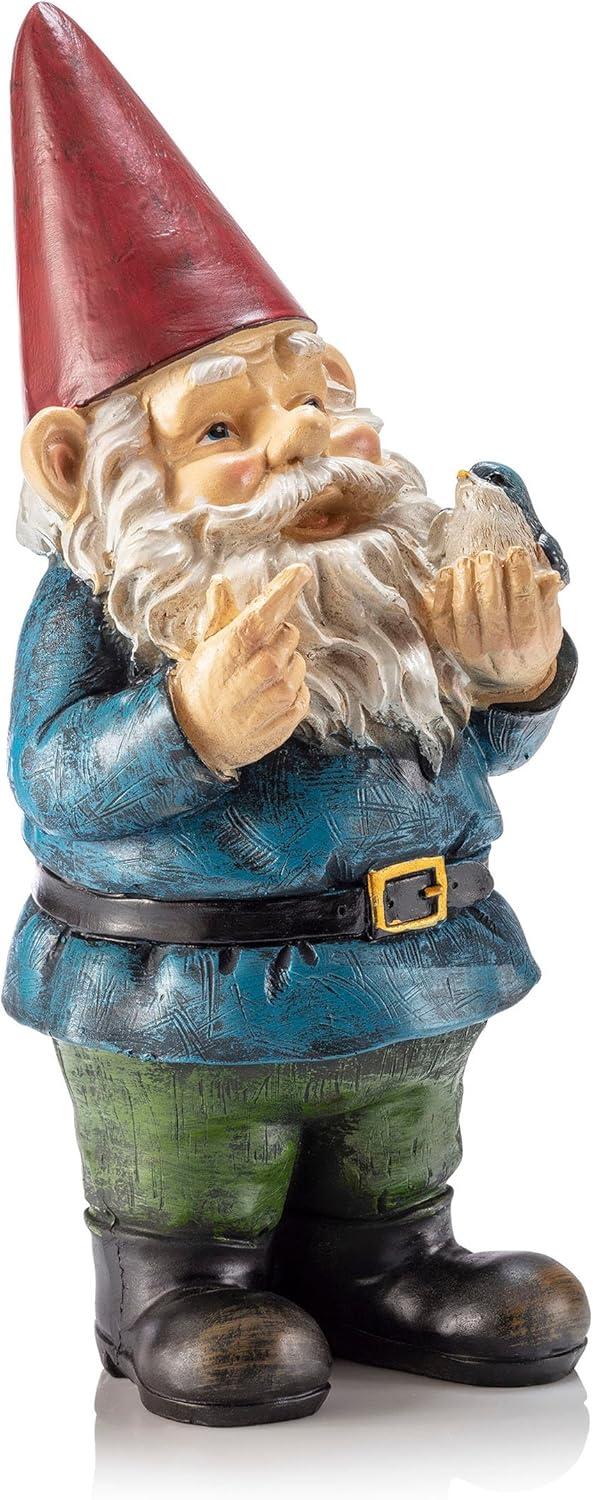 12-Inch Multicolor Garden Gnome with Bird Statue