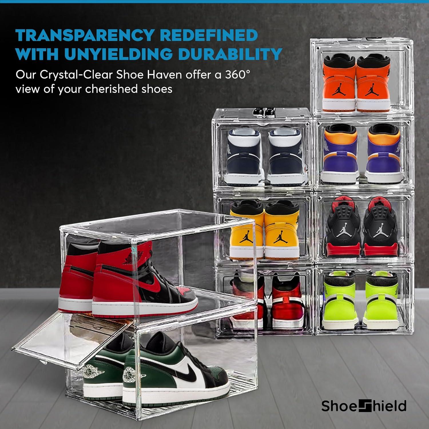 Clear Stackable Plastic Shoe Display Box with Magnetic Door