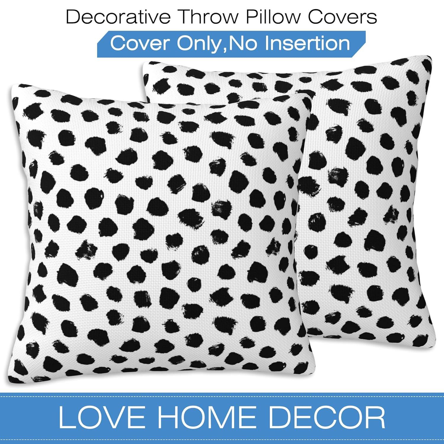 Polka Dots Decorative Throw Pillow Cover Case Brush Strokes Dots Cotton Linen Outdoor Pillow Cases Square Cushion Covers for Sofa Couch Bed Car 18x18 inch Black
