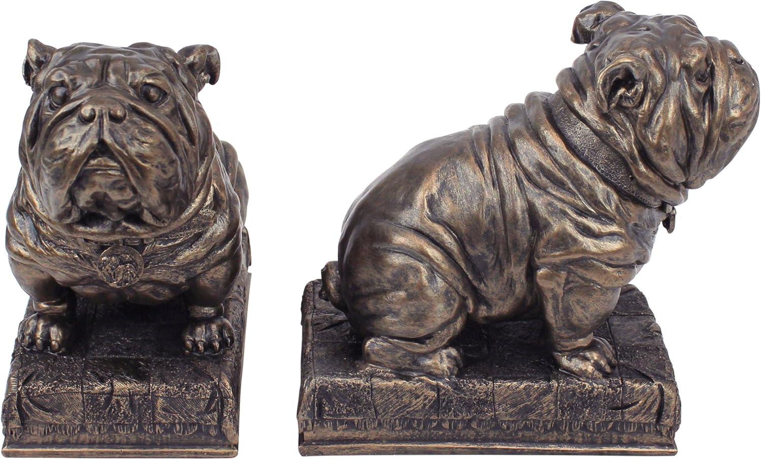 AMIPOR Inch British Bulldog Bookends Resin Sculpture Bookends Hand Painted Bronze Finish Desktop Organizer