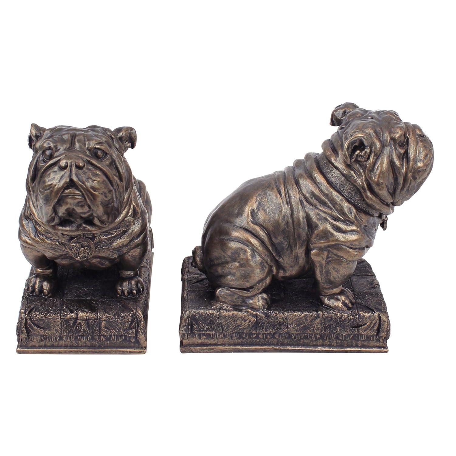 AMIPOR Inch British Bulldog Bookends Resin Sculpture Bookends Hand Painted Bronze Finish Desktop Organizer