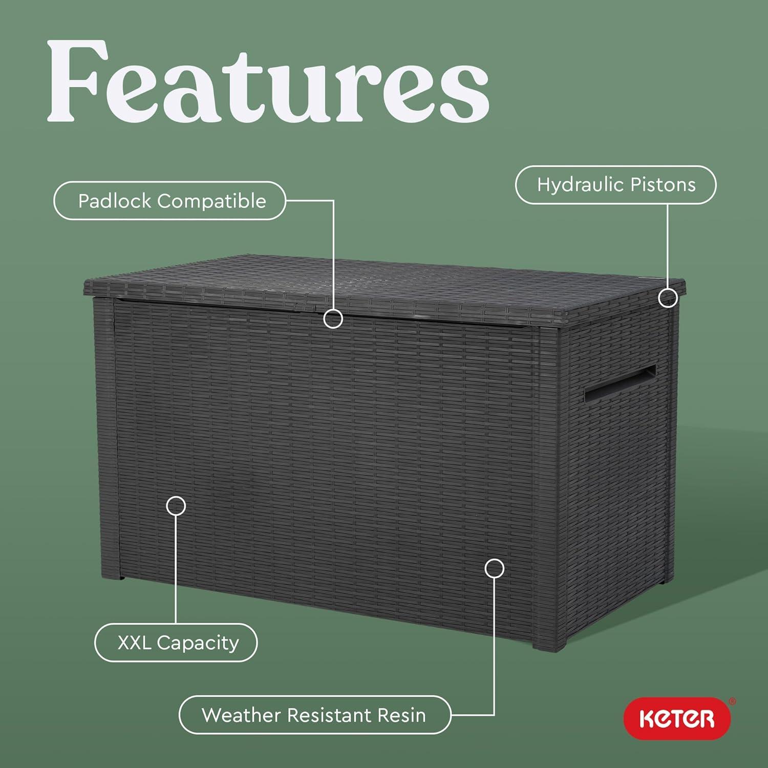 Keter Keter Java 230 Gallon XXL Durable Resin Outdoor Storage and Organization Deck Box Ideal For Garden Patio Furniture and Supplies