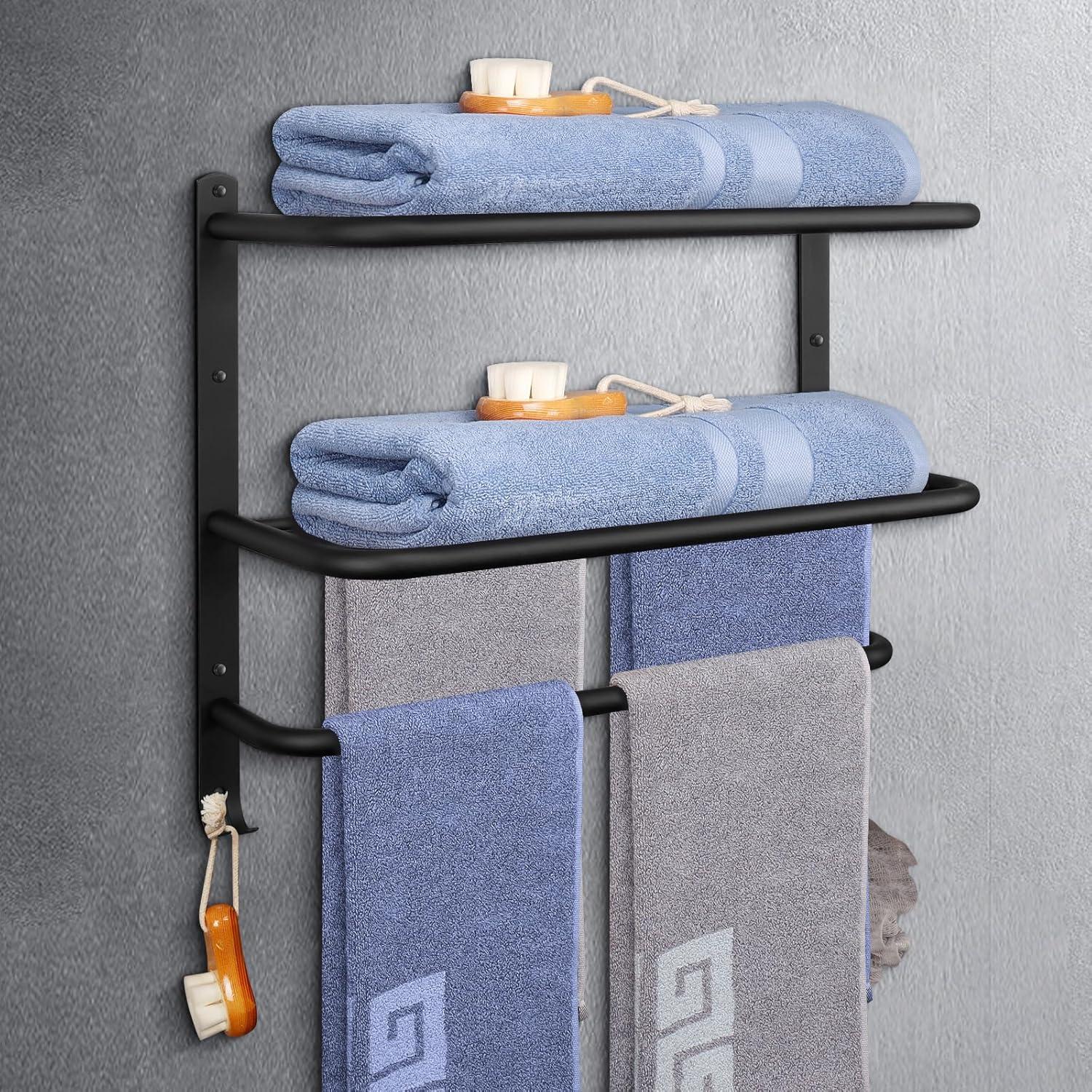 Bathroom Towel Rack, 3-Tier Towel Holder with Hooks
