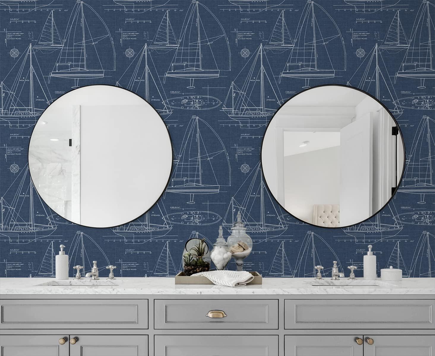 NextWall Navy Blue Yacht Club Peel and Stick Wallpaper