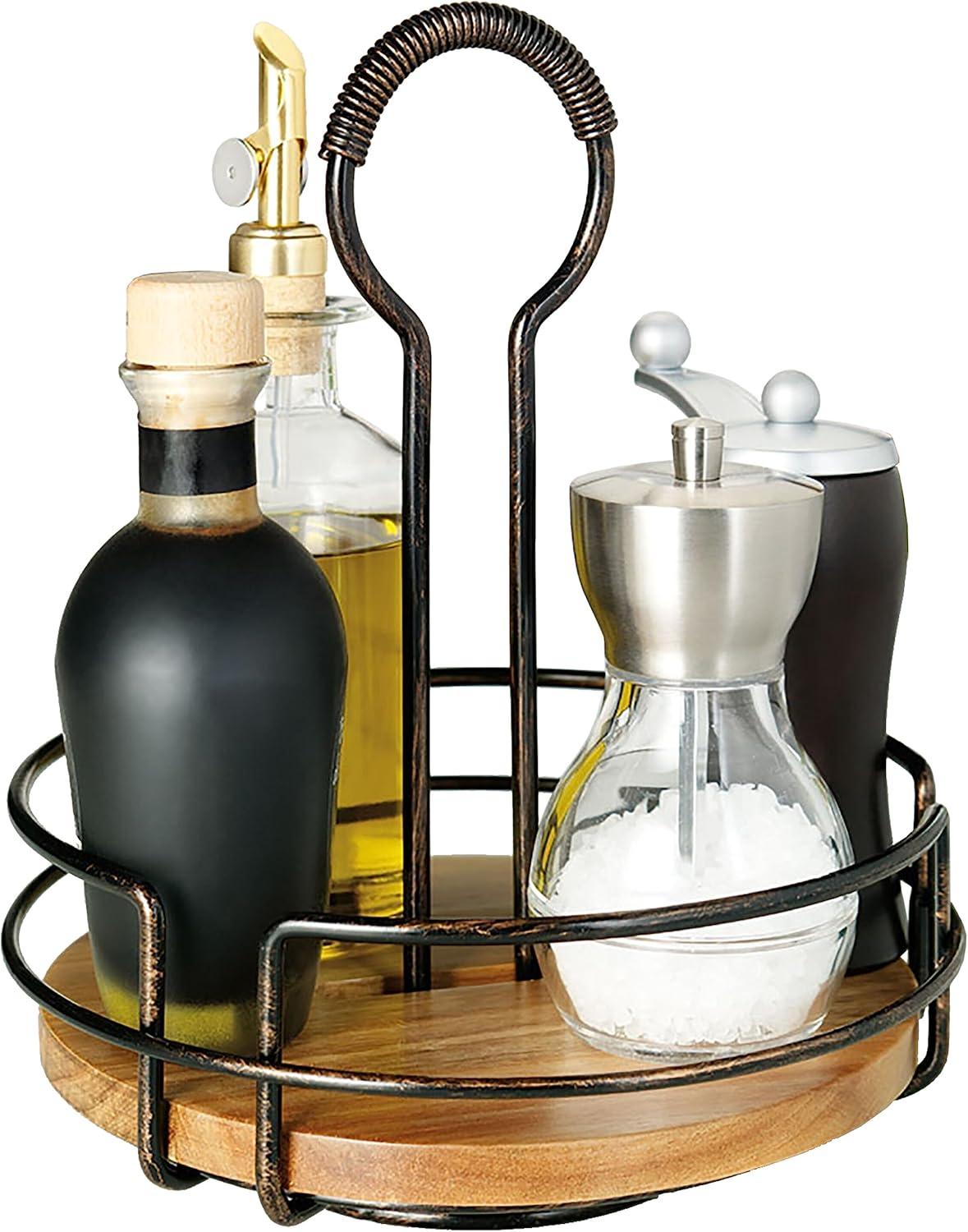 Gourmet Basics by Mikasa Hanover Rotating Condiment Caddy with Acacia Wood Insert, Antique Black