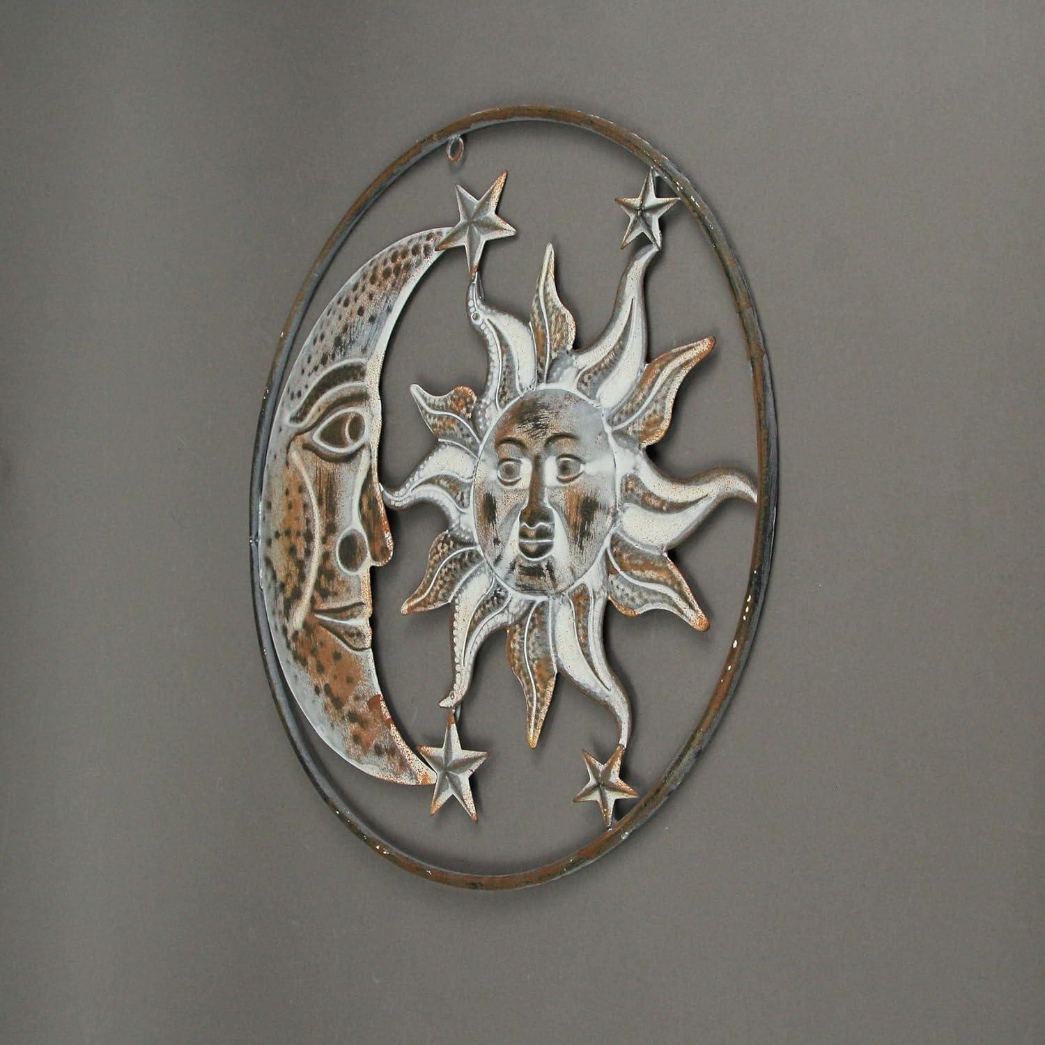 Zeckos Whitewash Metal Sun Moon Stars Celestial Wall Art 16.5 inch