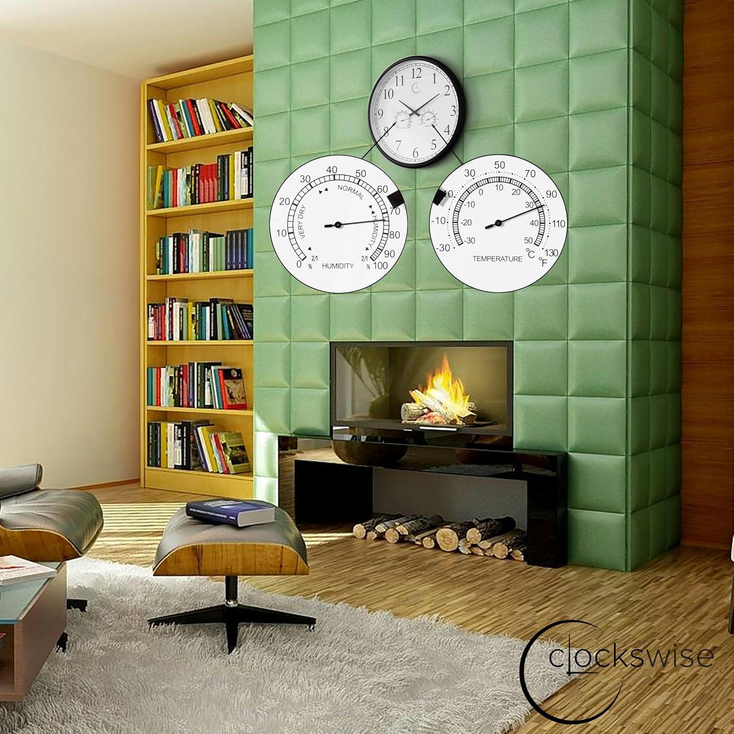 Clockswise 18 Inch Outdoor Wall Clock Thermometer Combo, Waterproof Hygrometer Silent Battery Operated Clocks Timepiece Garden Weather Master Station