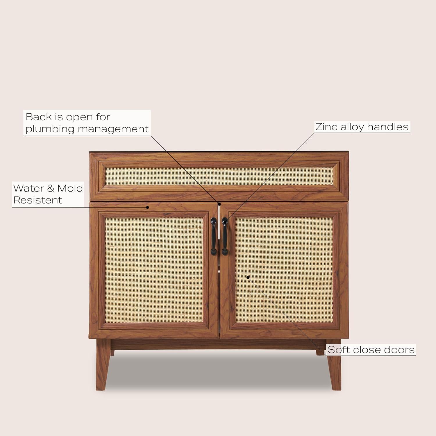 Javer 36" Rattan Modern Farmhouse 2-Shelf Bath Vanity Cabinet Only (Sink Basin not Included)