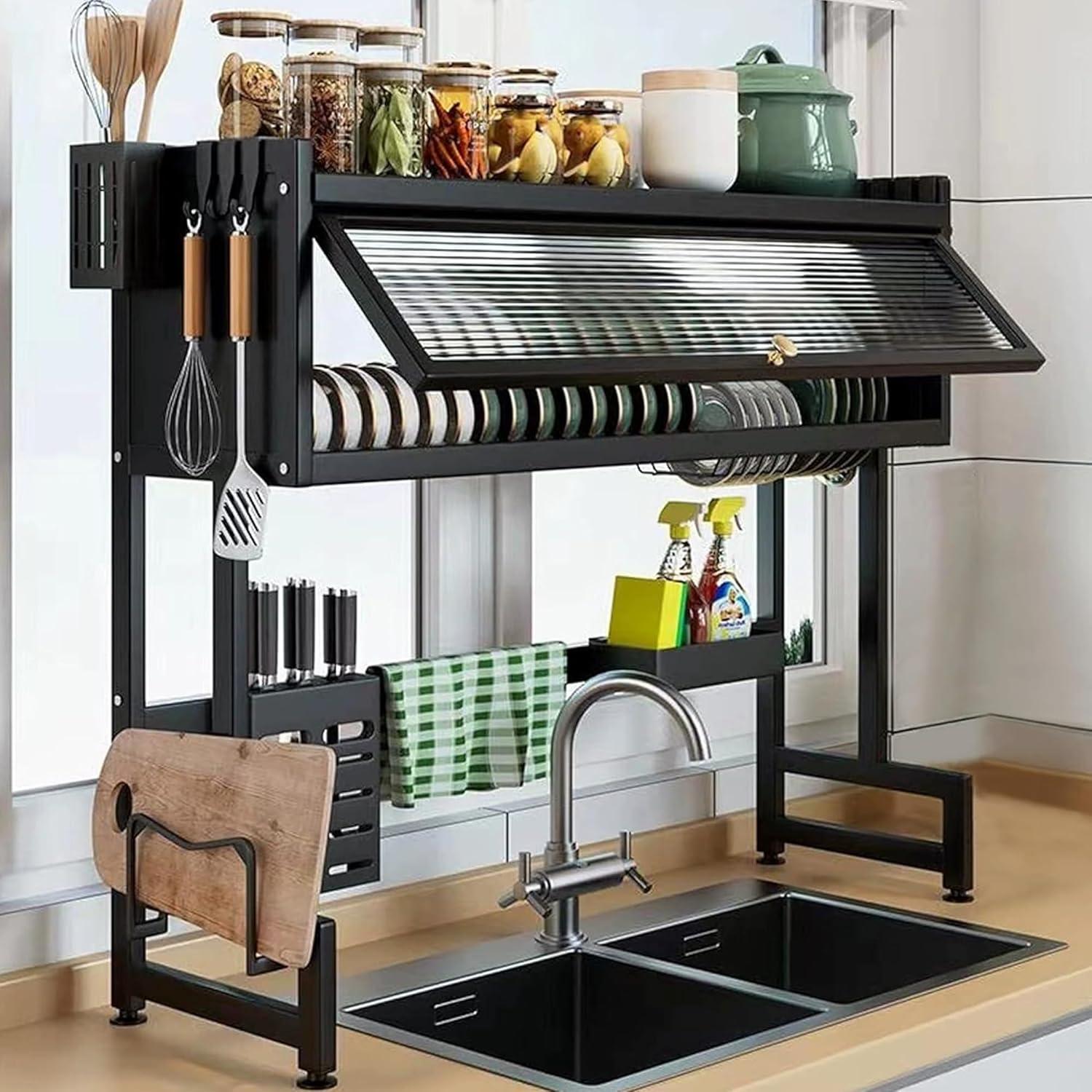 PAVORA 3 Tier Above Sink Dish Drainer Drying Rack, 33.5” Above Sink Dish Rack for Small Kitchens, Space Saving Drying Racks