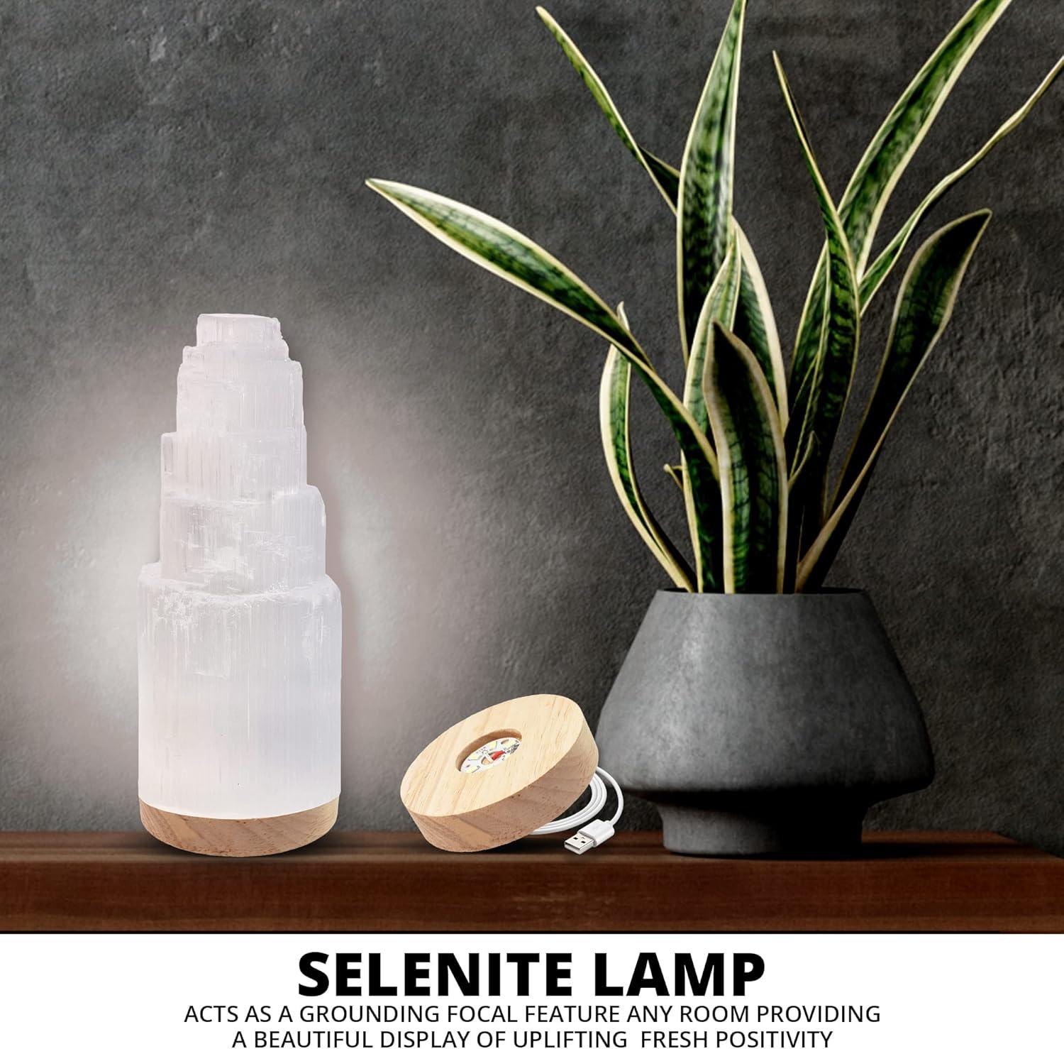 Moroccan White Selenite USB Desk Lamp with Crystal Shade, 7 Inch