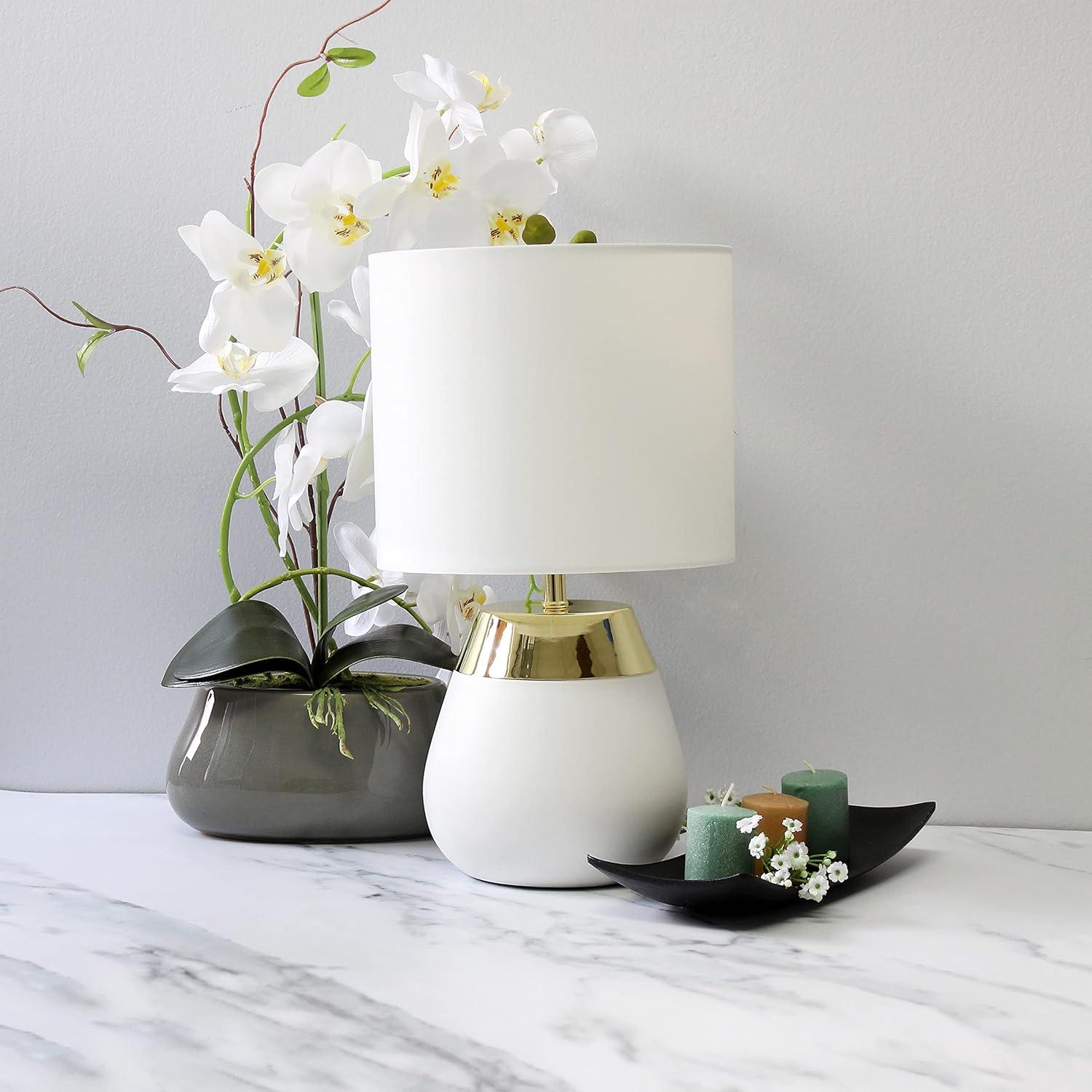 14" Tall Modern Contemporary Two-Tone Metallic Bedside 4 Settings Touch Table Desk Lamp White - Simple Designs: ETL Listed, Cotton Shade