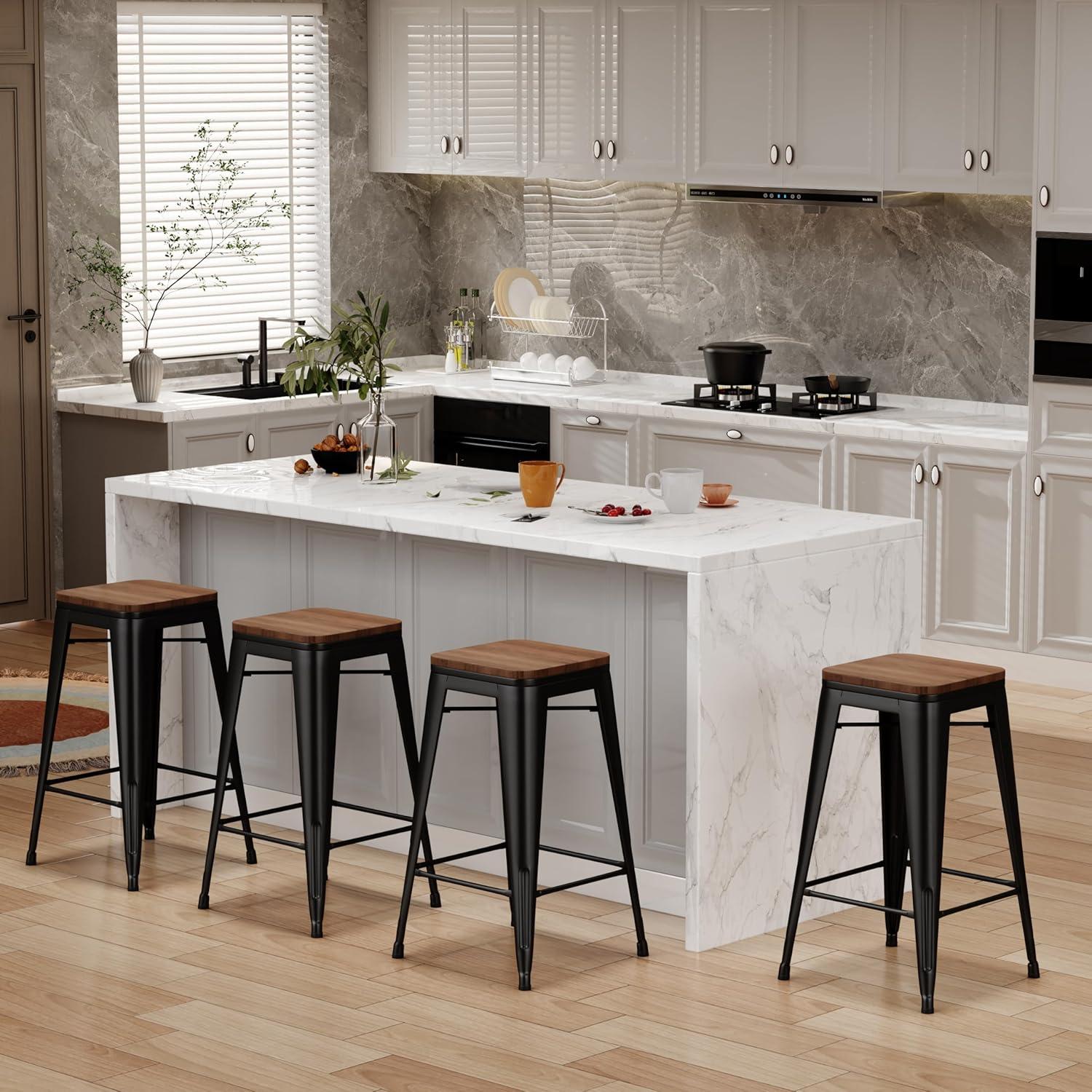 Williston Forge Kohki 24" Counter Stool Metal Bar Stools Counter Height Barstools Backless Indoor/Outdoor Bar Stools Kitchen Counter Stools Chairs(Set of 4)