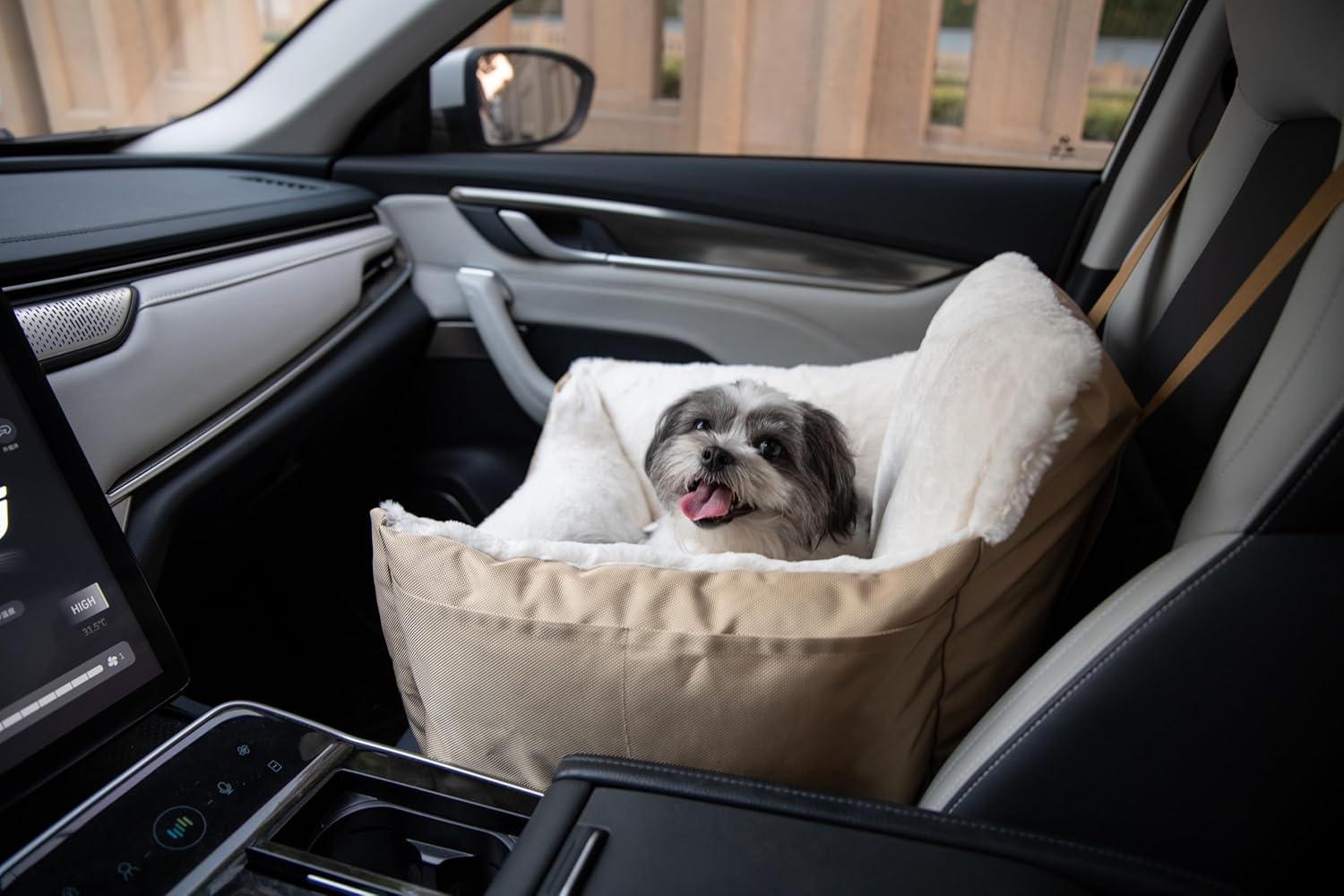 Brown Soft Sided Adjustable Dog Car Booster Seat