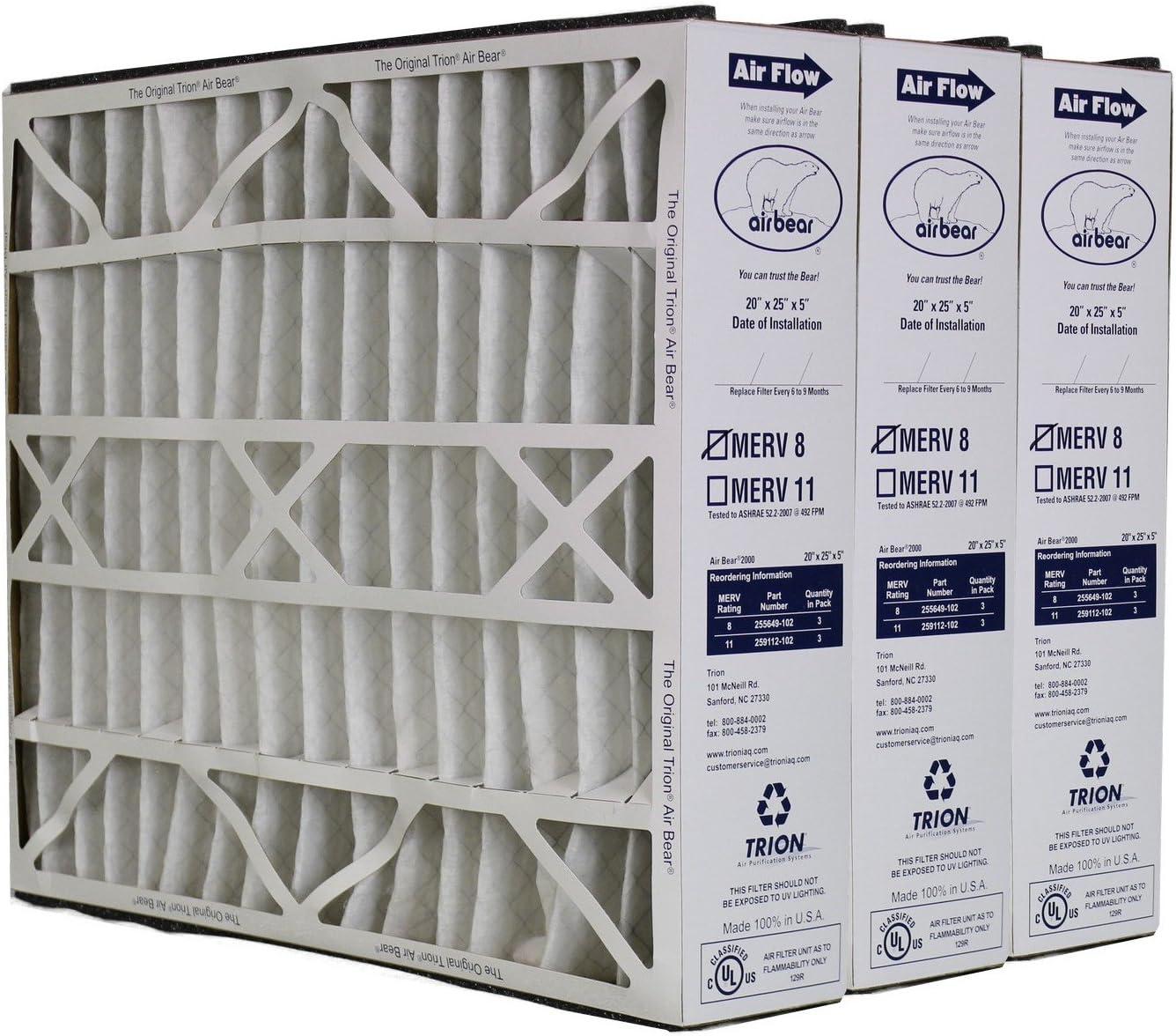 Trion 255649-102 Air Bear 20x25x5 Inch MERV 8 Air Purifier Filter for Air Bear Supreme, Right Angle, and Cub Air Cleaner Purification Systems (3 Pack)