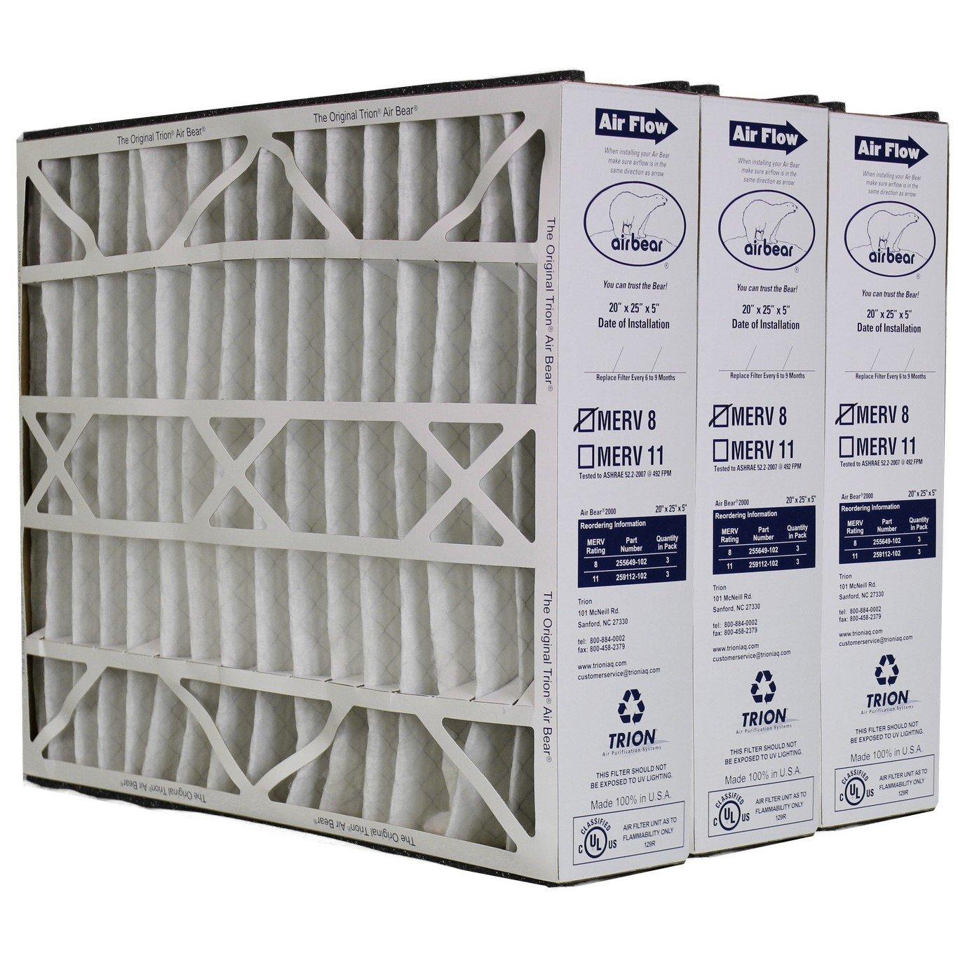 Trion 255649-102 Air Bear 20x25x5 Inch MERV 8 Air Purifier Filter for Air Bear Supreme, Right Angle, and Cub Air Cleaner Purification Systems (3 Pack)