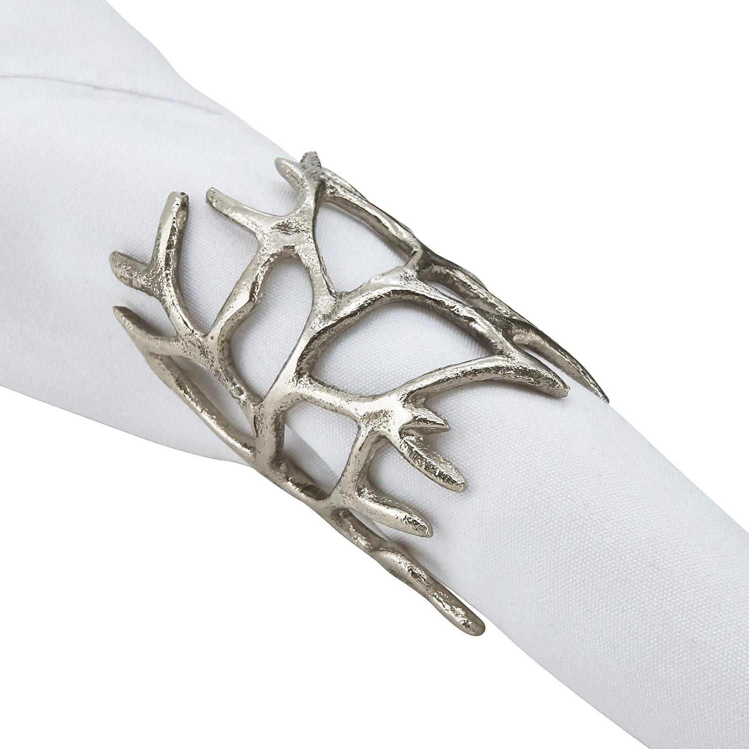 Silver Aluminum Wrapped Antlers Napkin Rings Set of 4