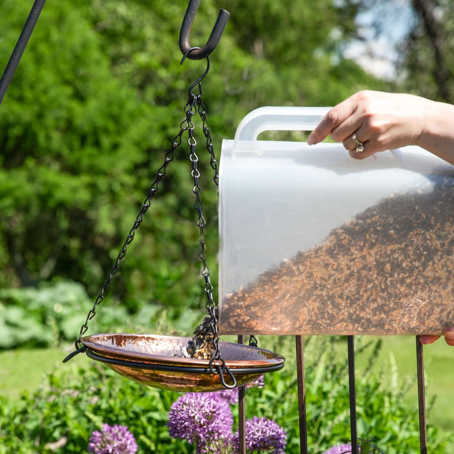 Sunnydaze Outdoor Hand-Hammered Hanging Bird Bath or Bird Feeder with Detachable Bowl and Hanging Chain - Copper - 17.5"