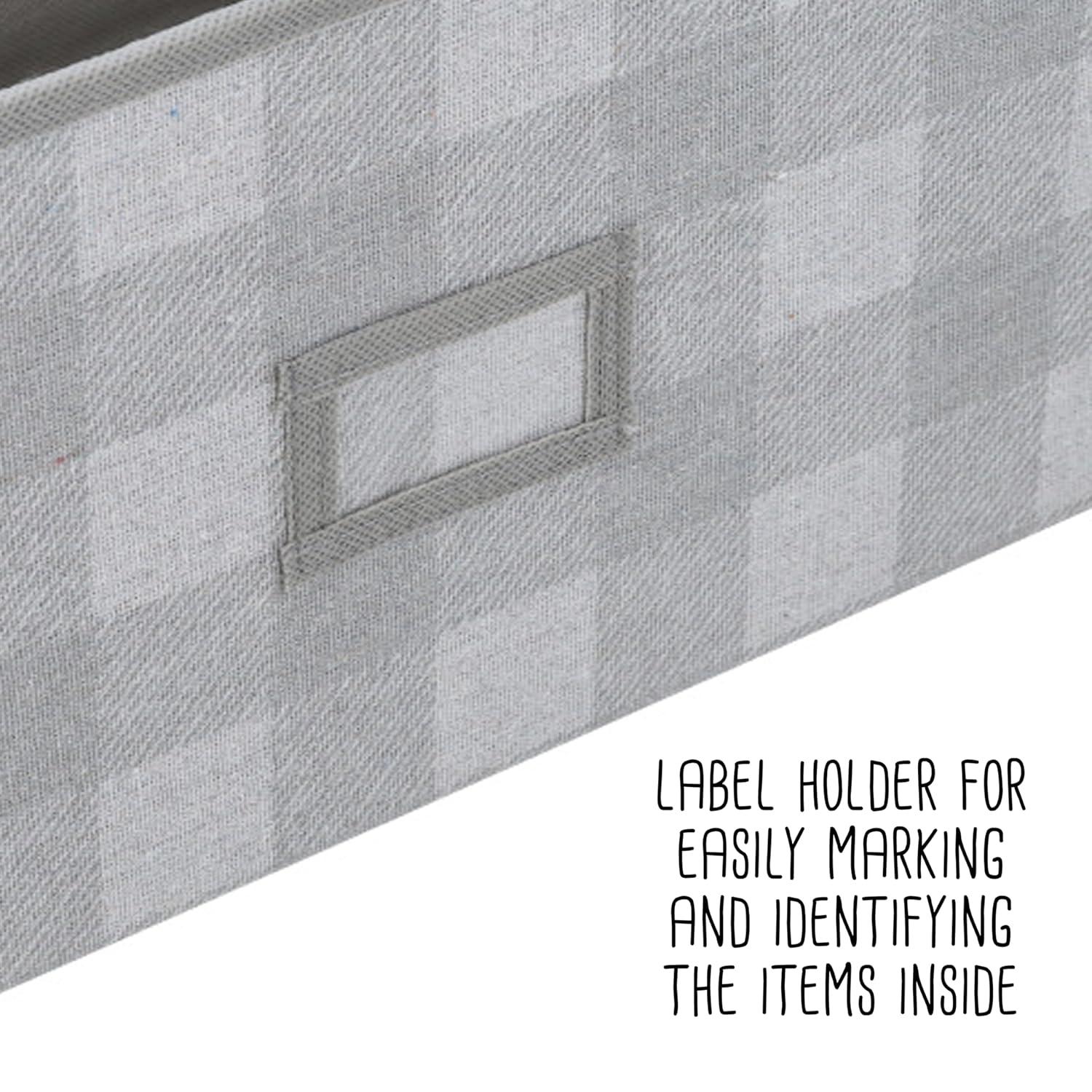 Honey-Can-Do Set of 3 Folding Fabric Storage Bins with Handles, Gray Plaid