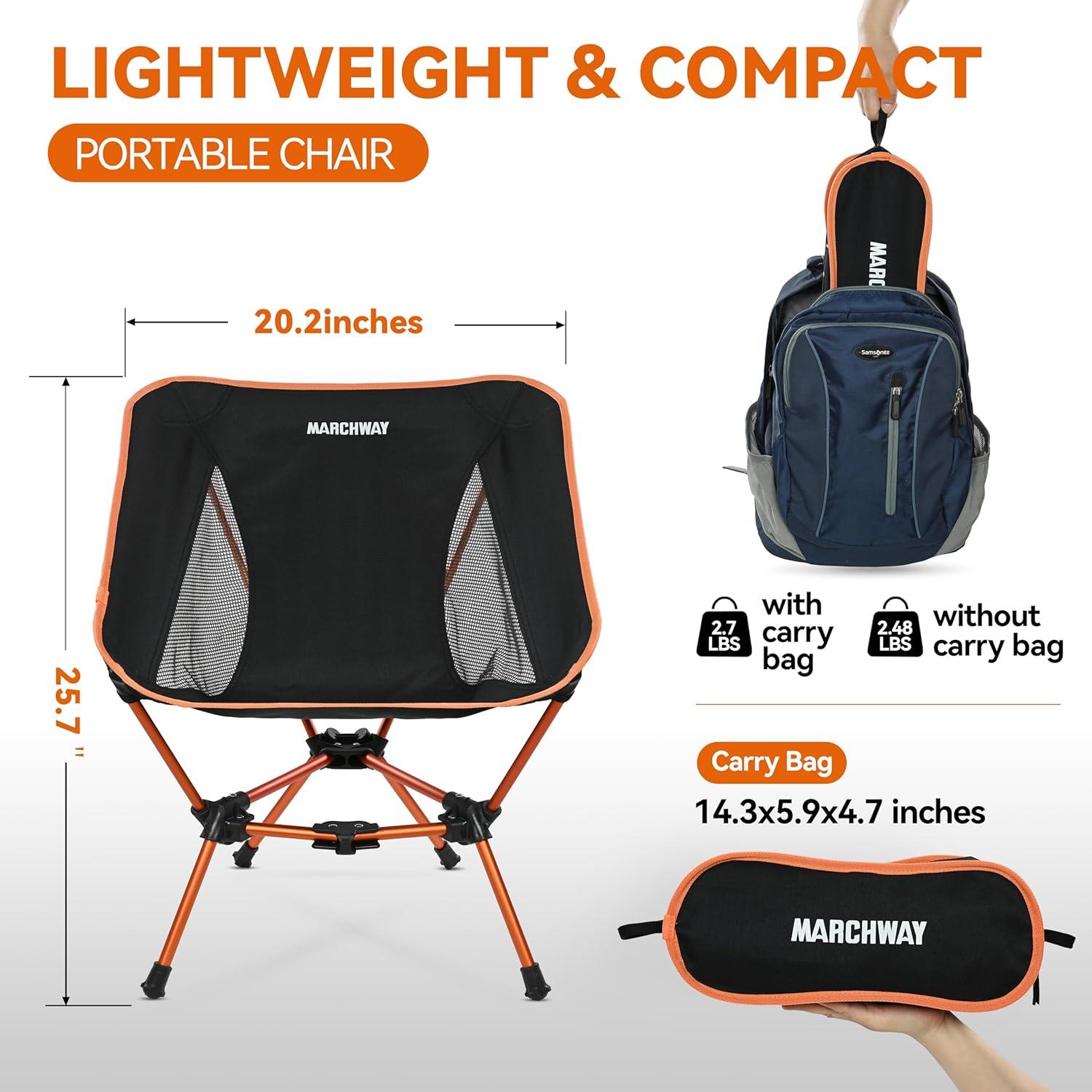 Orange Lightweight Aluminum Folding Camping Chair with Storage Bag