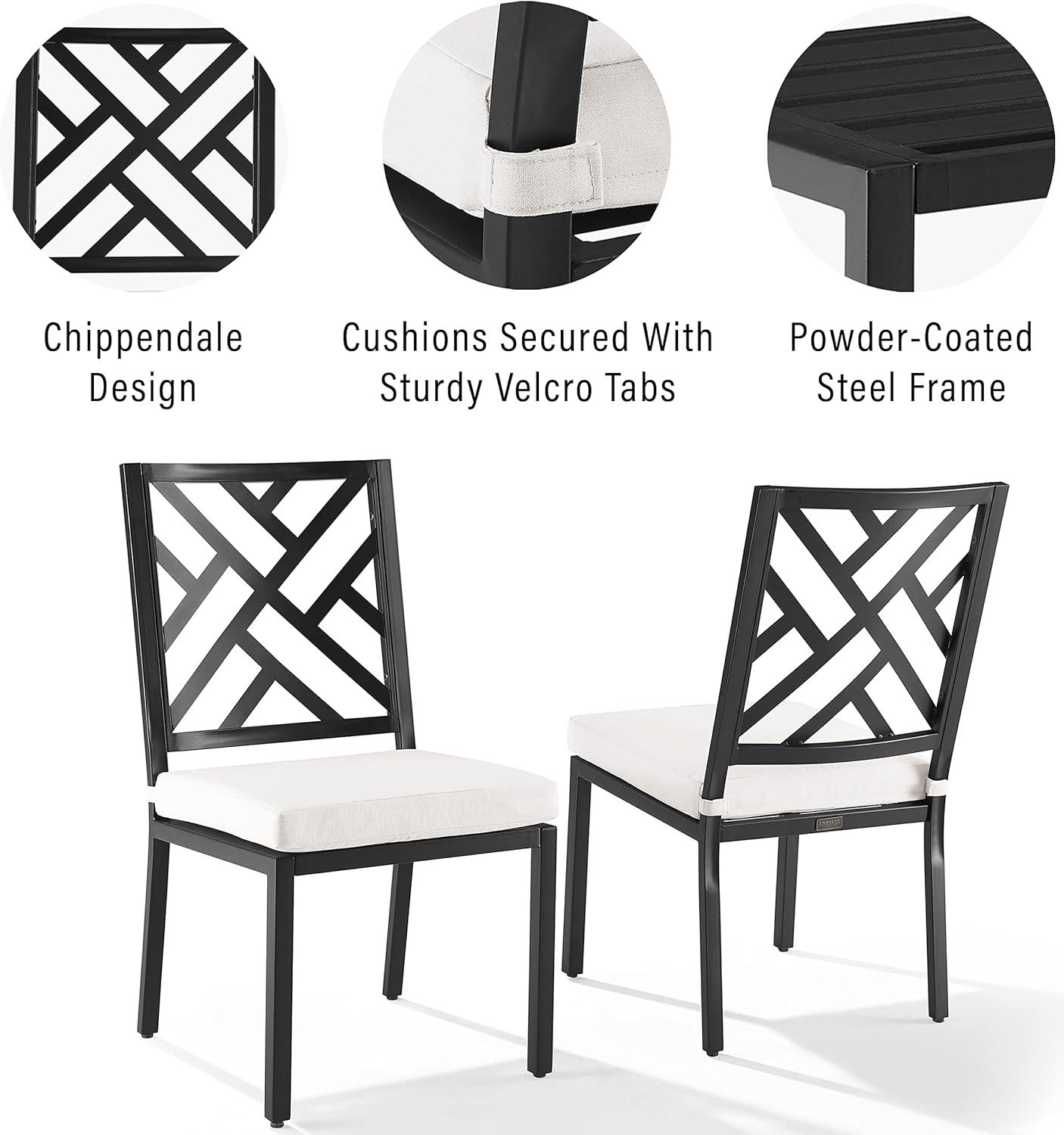 Matte Black Metal Outdoor Dining Chairs with Cushions, Set of 2