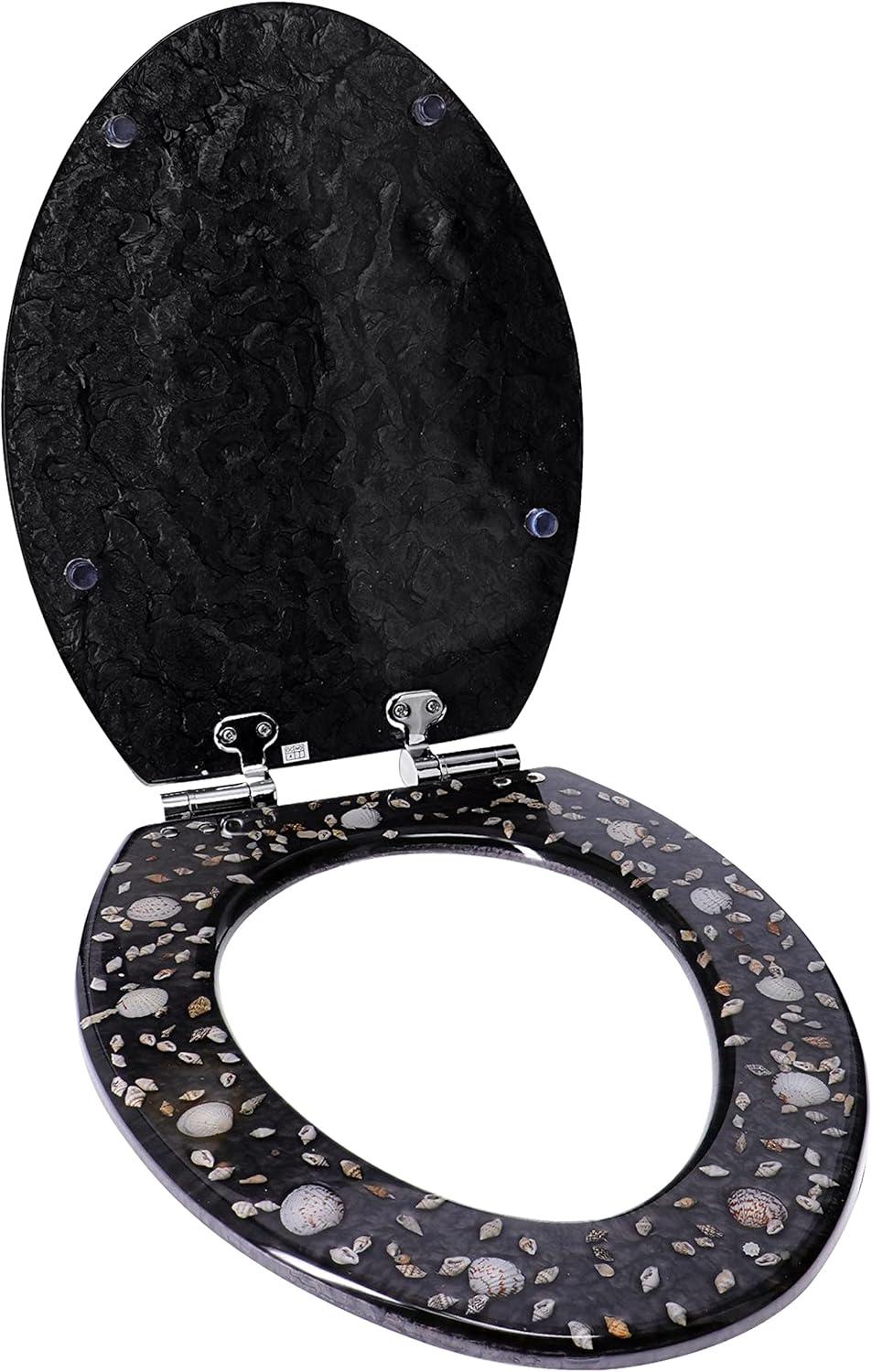 Home+Solutions Deluxe Resin Maui Decorative Elongated Toilet Seat - Coastal Decor, Beach House, Shells, No Slam Toilet, Slow Close, Resin Elongated Toilet Seats