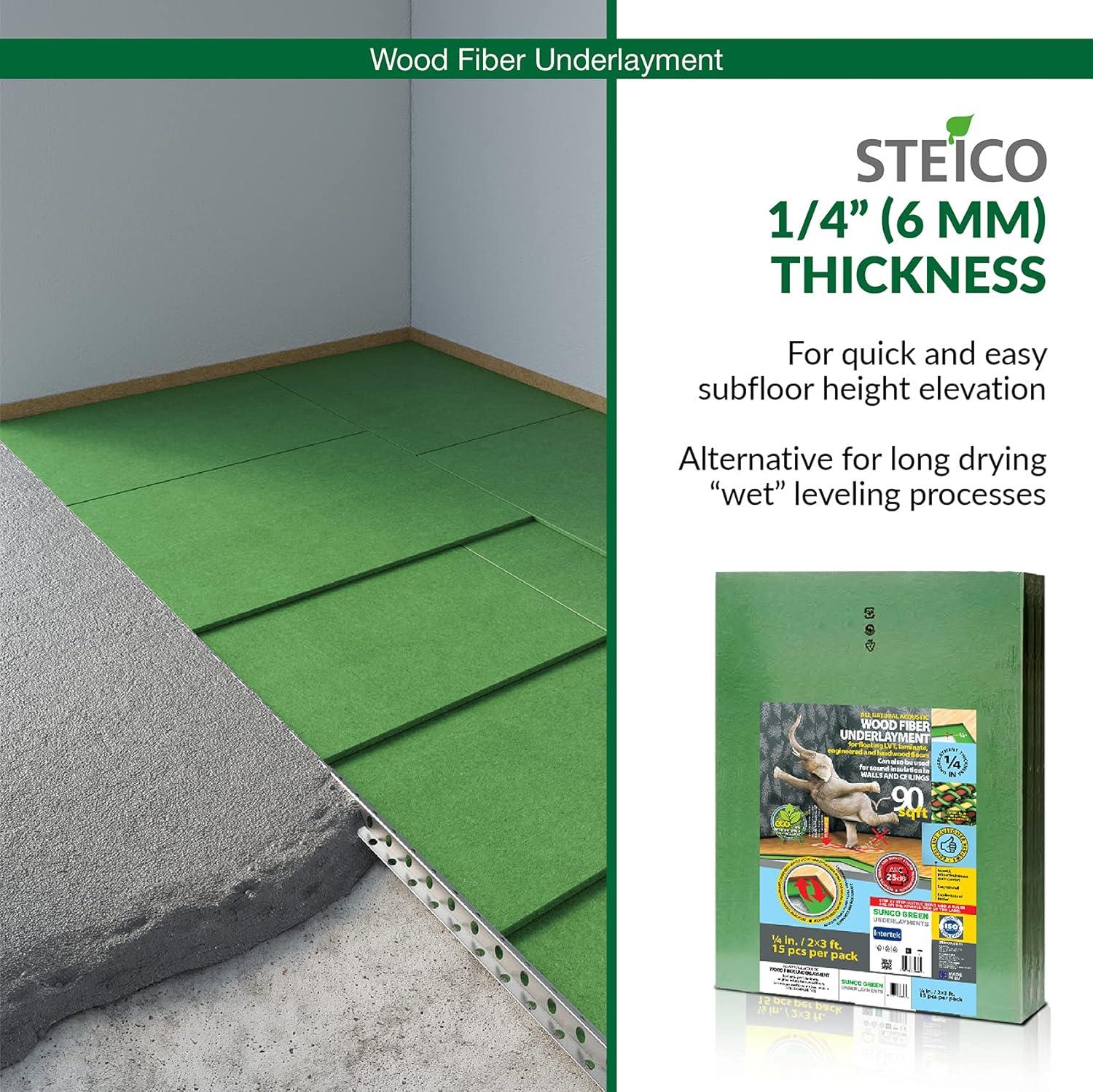 STEICO Wood Fiber Underlayment 6mm, 1/4 inches, 90 Square Feet
