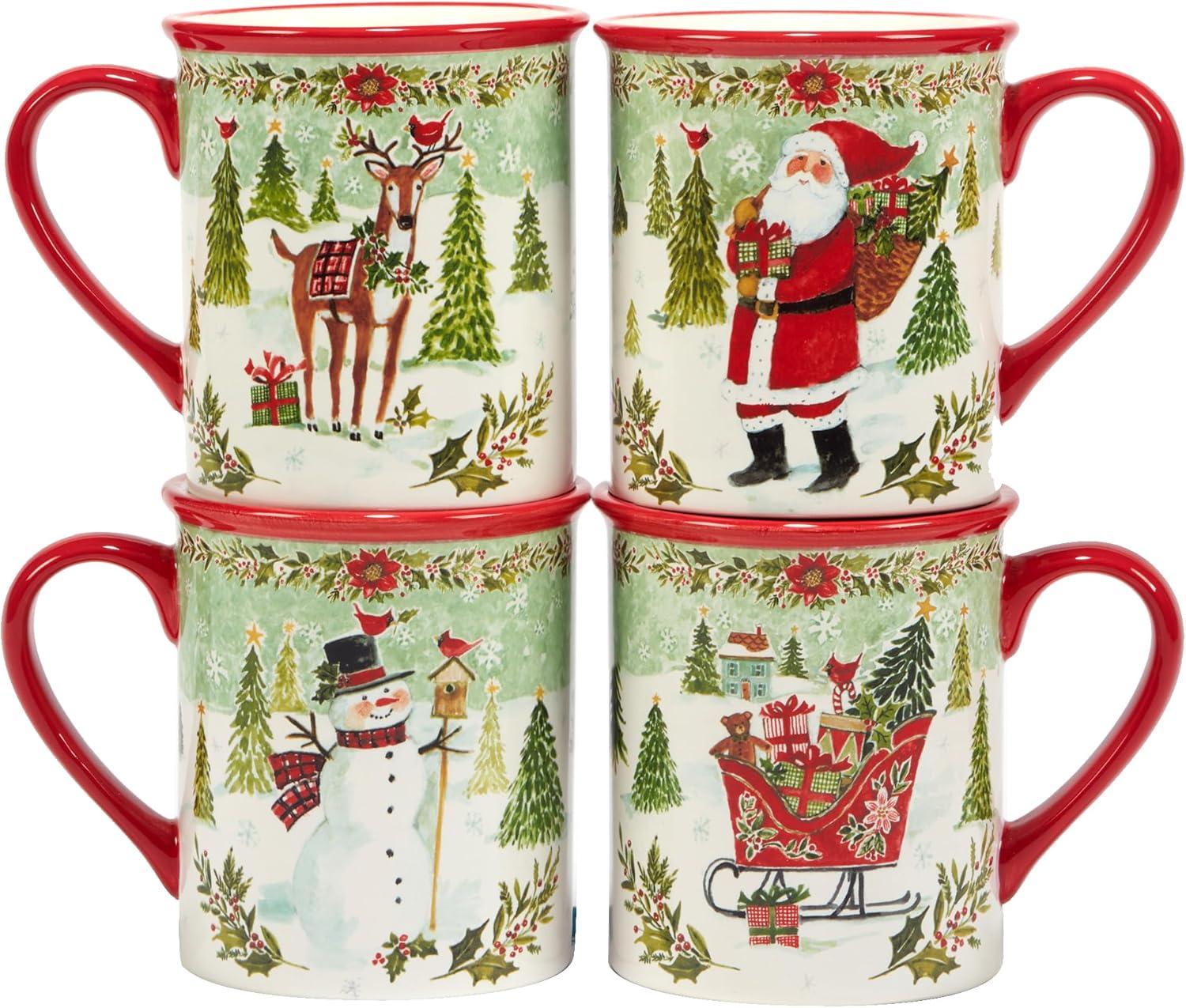 Joy of Christmas Red Ceramic 16 oz Mug Set of 4