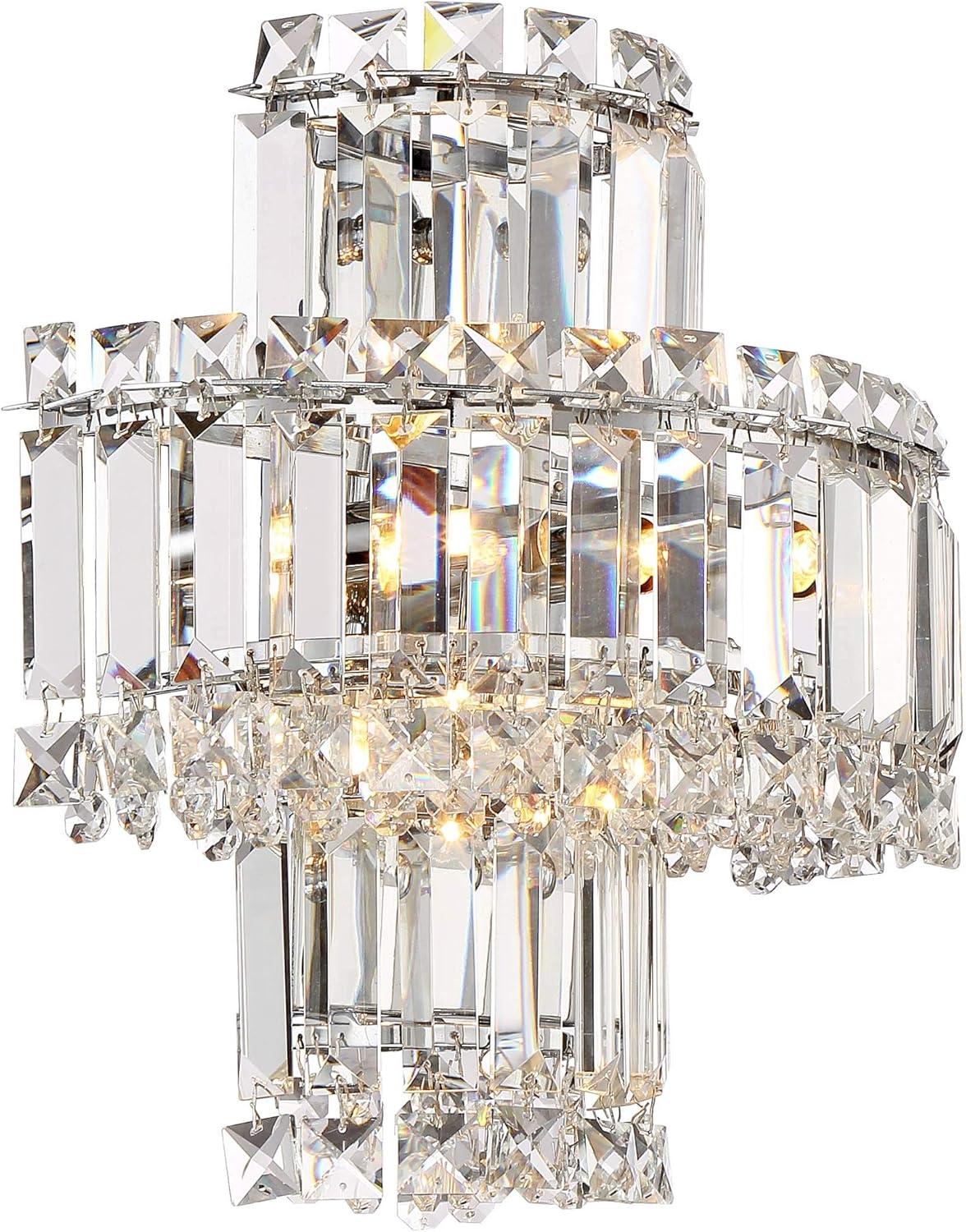 Vienna Full Spectrum Magnificence Wall Light Sconce Chrome Hardwire 11 1/2" 4-Light LED Fixture Tiered Clear Crystal for Bedroom Bathroom Vanity Home