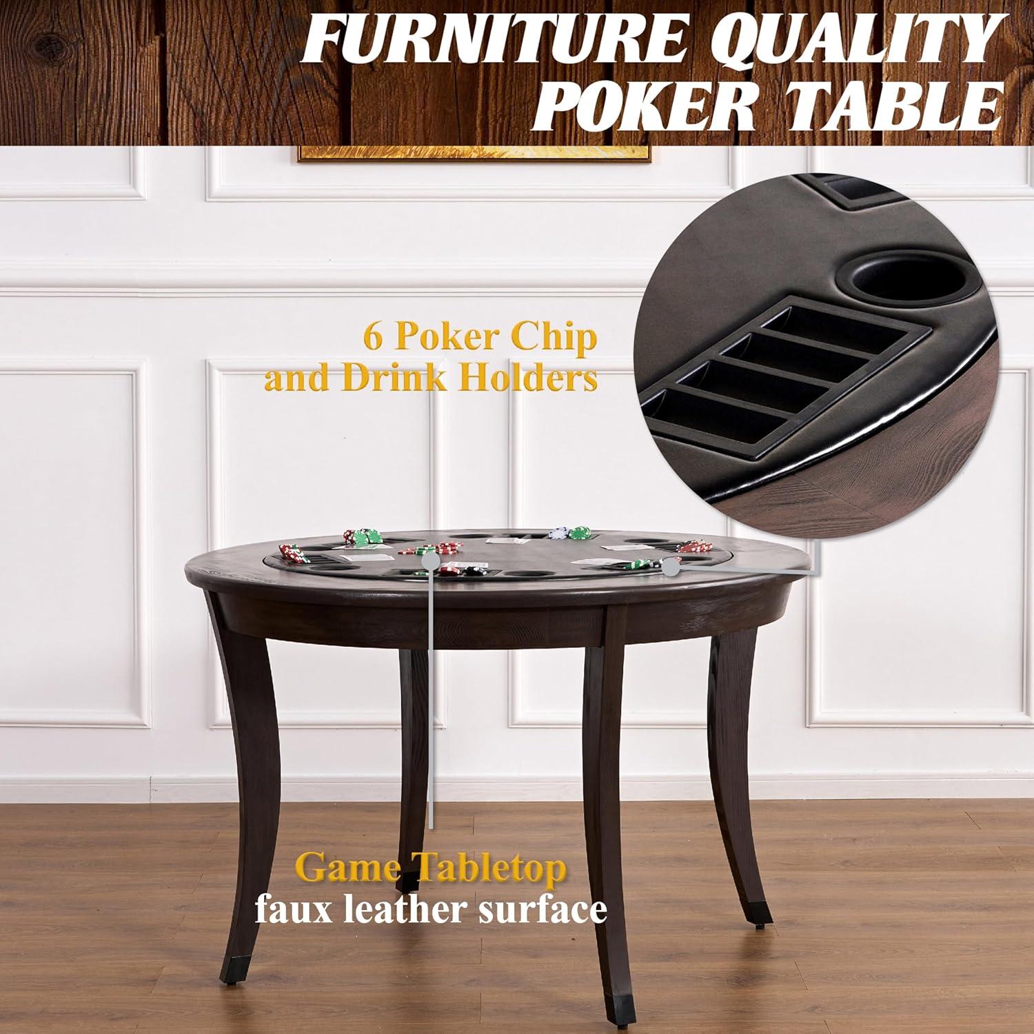 Barrington 48-in Onyx Poker Table 2-in-1 Flip-Top Dining Table for 6 Players