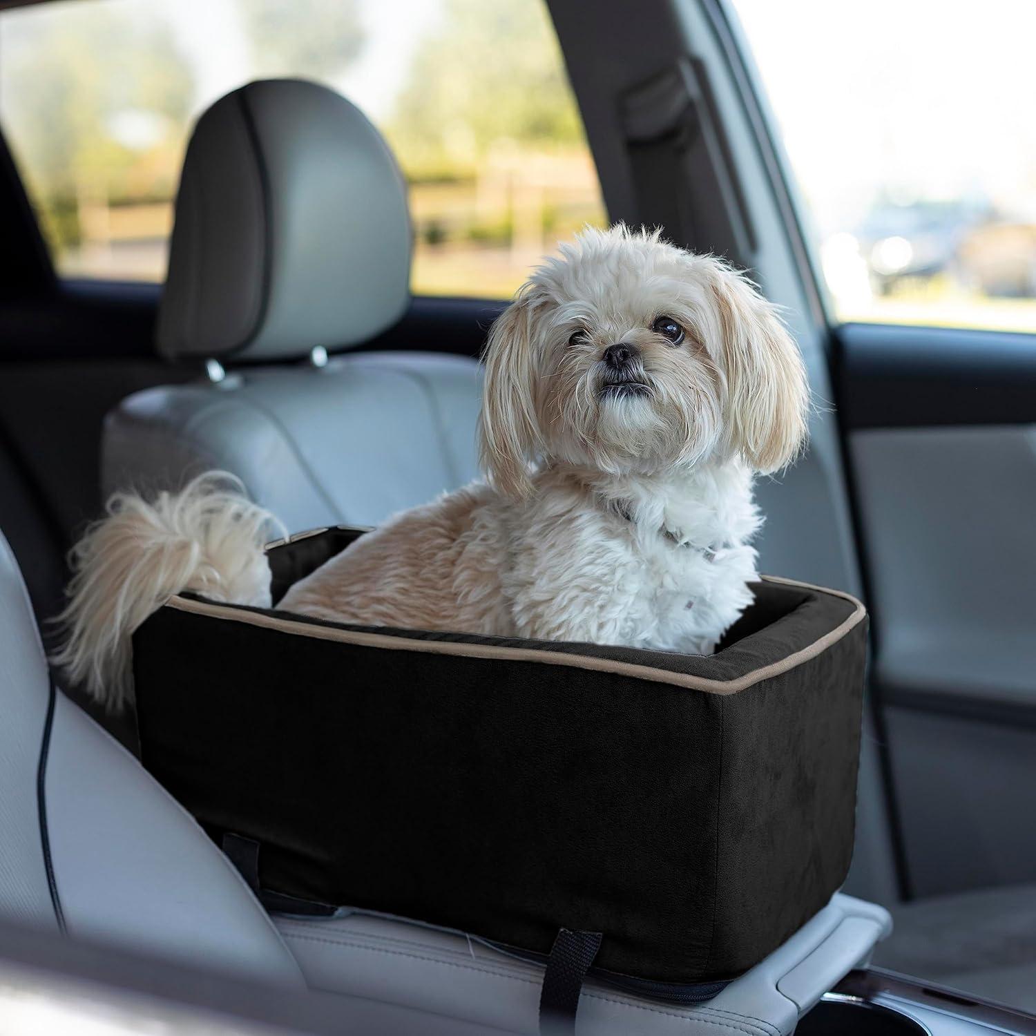 Snoozer Pet Products Luxury Console Dog Car Seat, Small, Black Herringbone, Luxury Microsuede