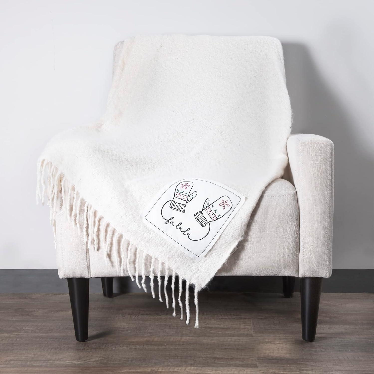 Rae Dunn Throw Blanket- Soft, Decorative Blankets for Bed or Couch, Cozy Throws for Sofa, Christmas Mohair Throw with Embroidered Patch, 50" x 60"