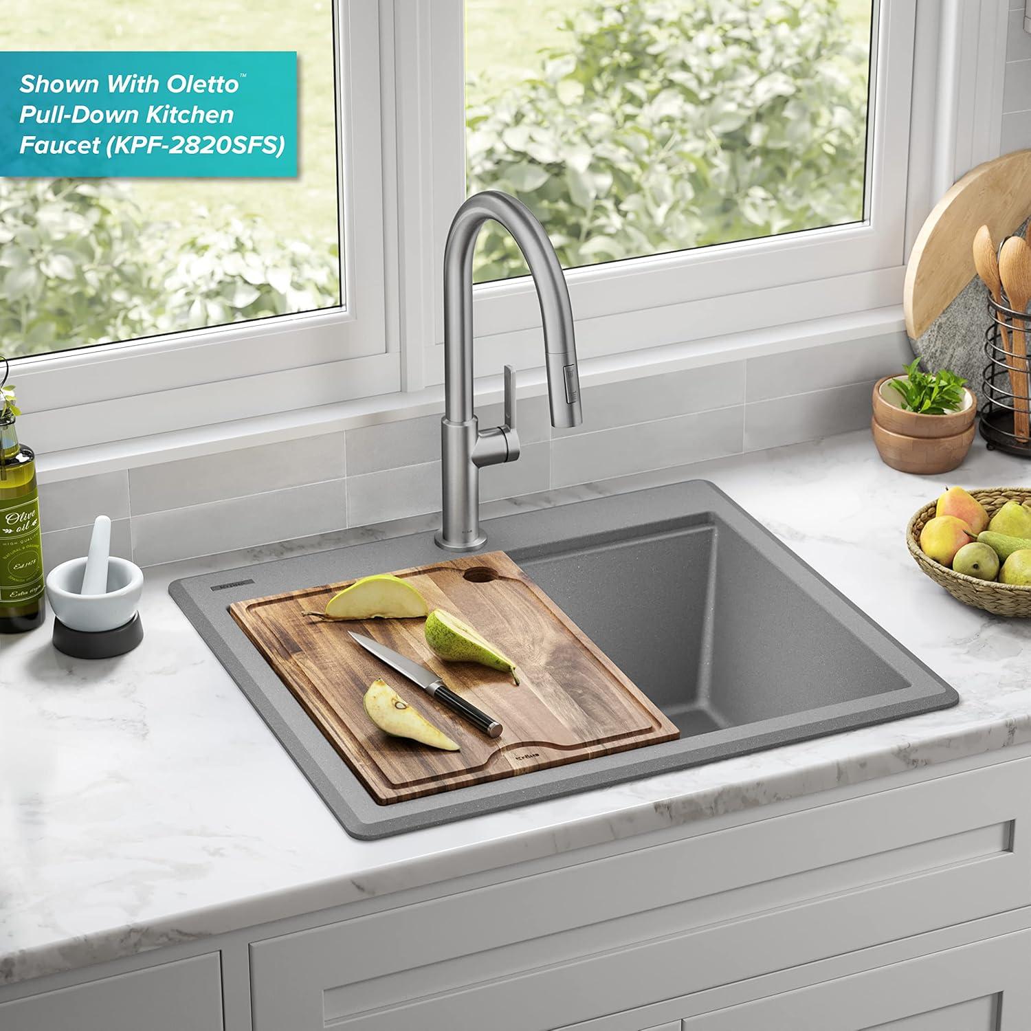Kraus KGTW12-25MGR KRAUS Bellucci Granite Composite Workstation Drop-In Top Mount Single Bowl Kitchen Sink with Accessories
